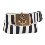 Gucci Men's Navy / White Fabric Brass Anchor Buckle Striped Belt 375191