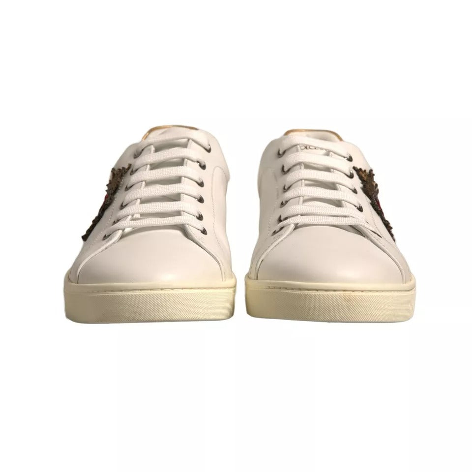 Dolce & Gabbana White Leather Heart Embellished Sneakers Men's Shoes (Pre-Owned)