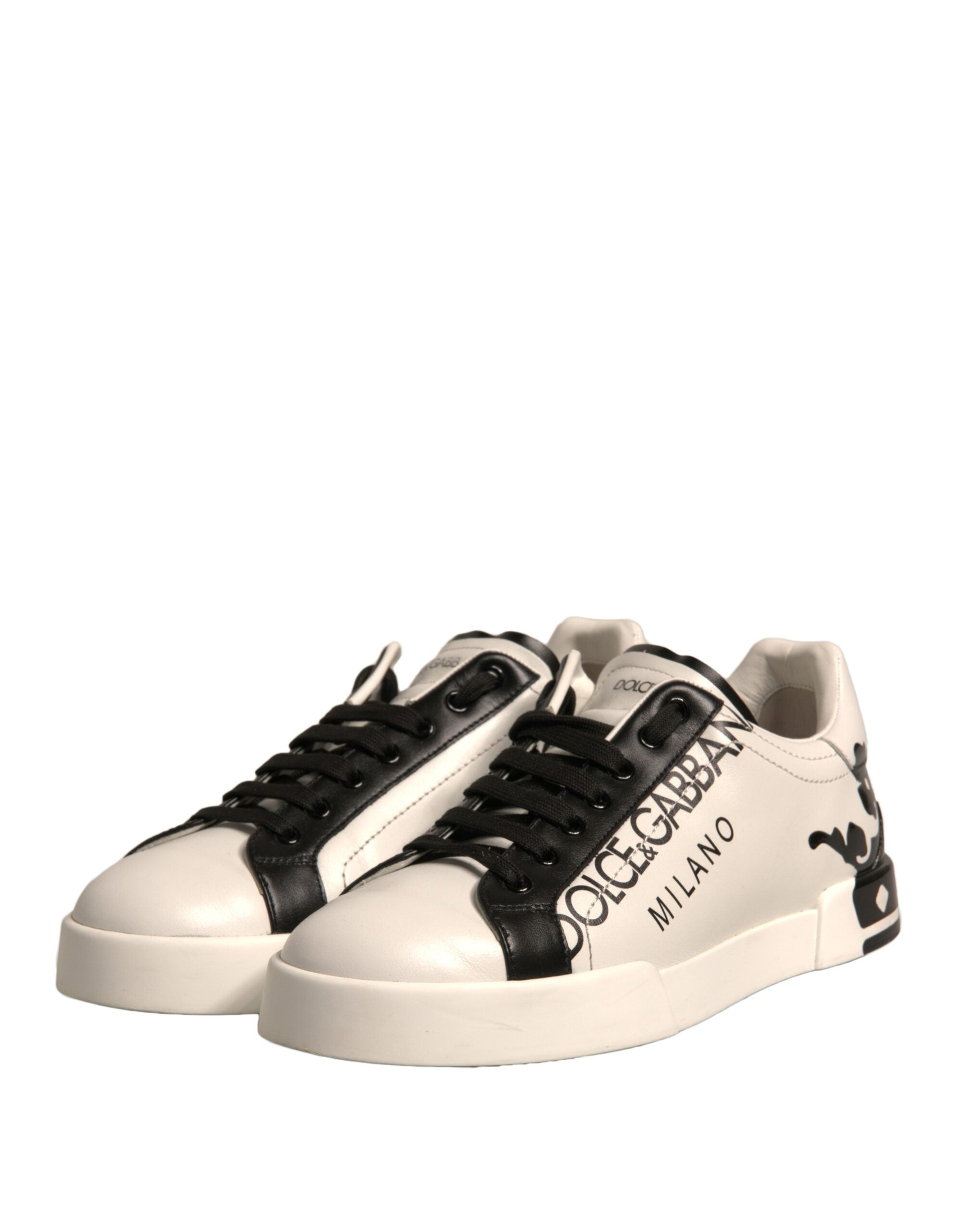 Dolce & Gabbana White Black Leather Crown Milano Sneakers Men's Shoes (Pre-Owned)