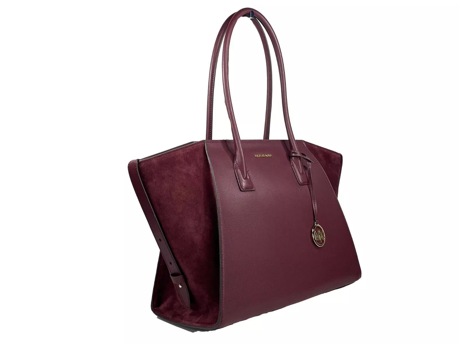 Michael Kors Avril XL Suede Leather Top Zip Satchel Bag Oxblood Women's Red