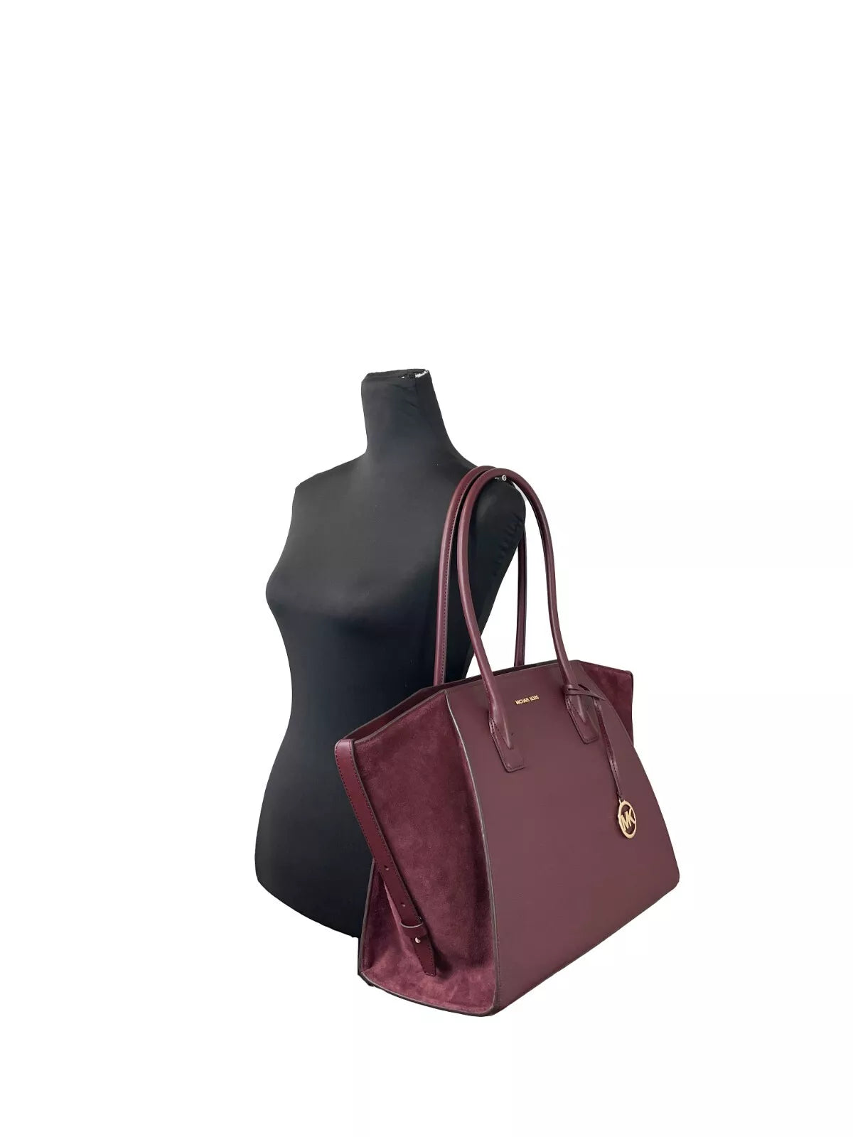 Michael Kors Avril XL Suede Leather Top Zip Satchel Bag Oxblood Women's Red
