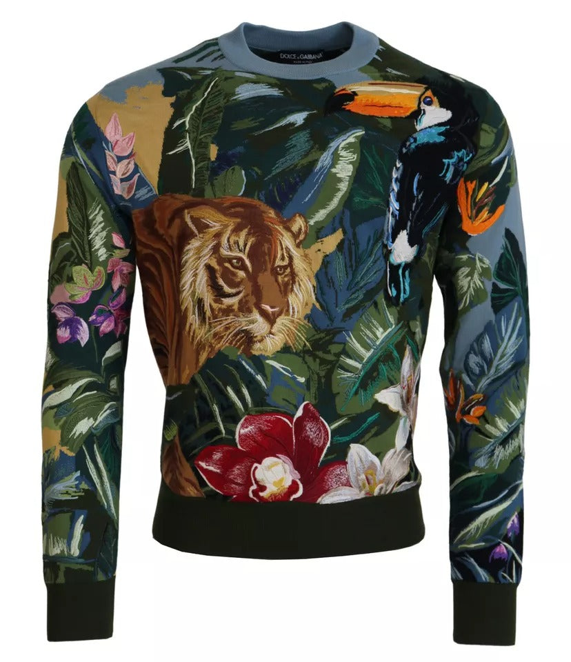 Dolce & Gabbana Jungle Wool Silk Pullover Logo Men's Sweater