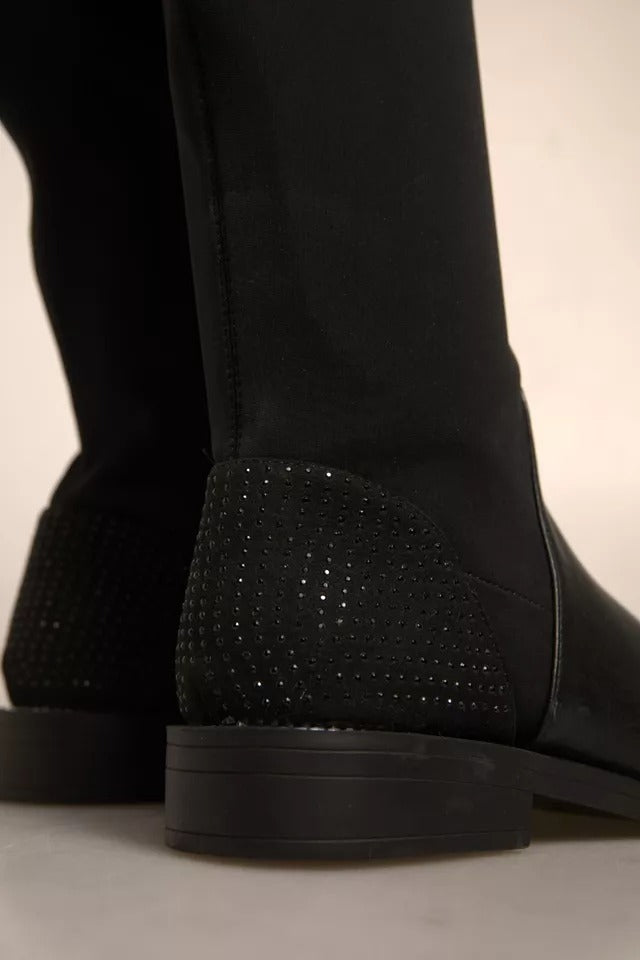 MY TWIN Black Leather Suede Flats High Boots Women's Shoes