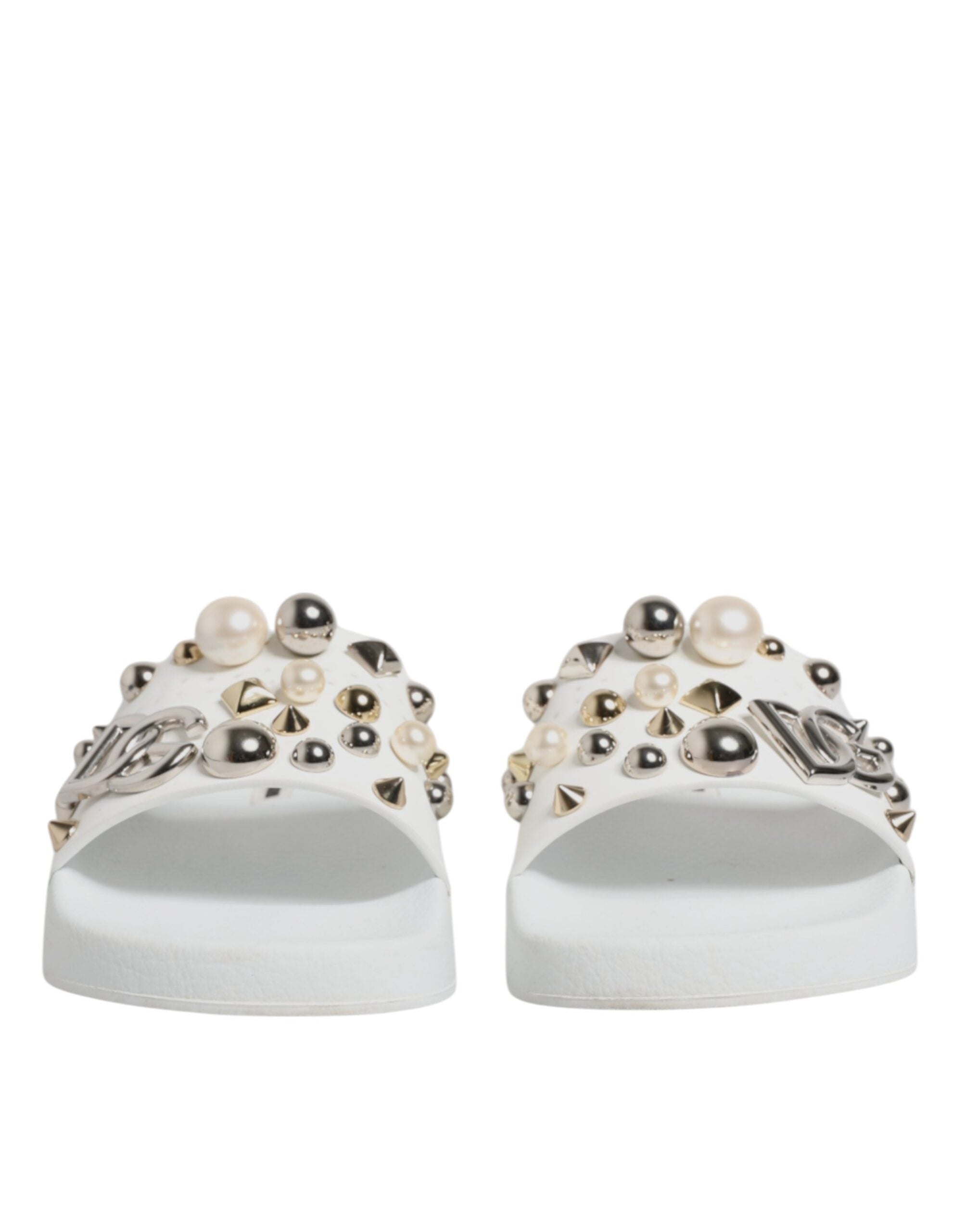 Dolce & Gabbana White Embellished Slides Sandals Women's Shoes (Pre-Owned)