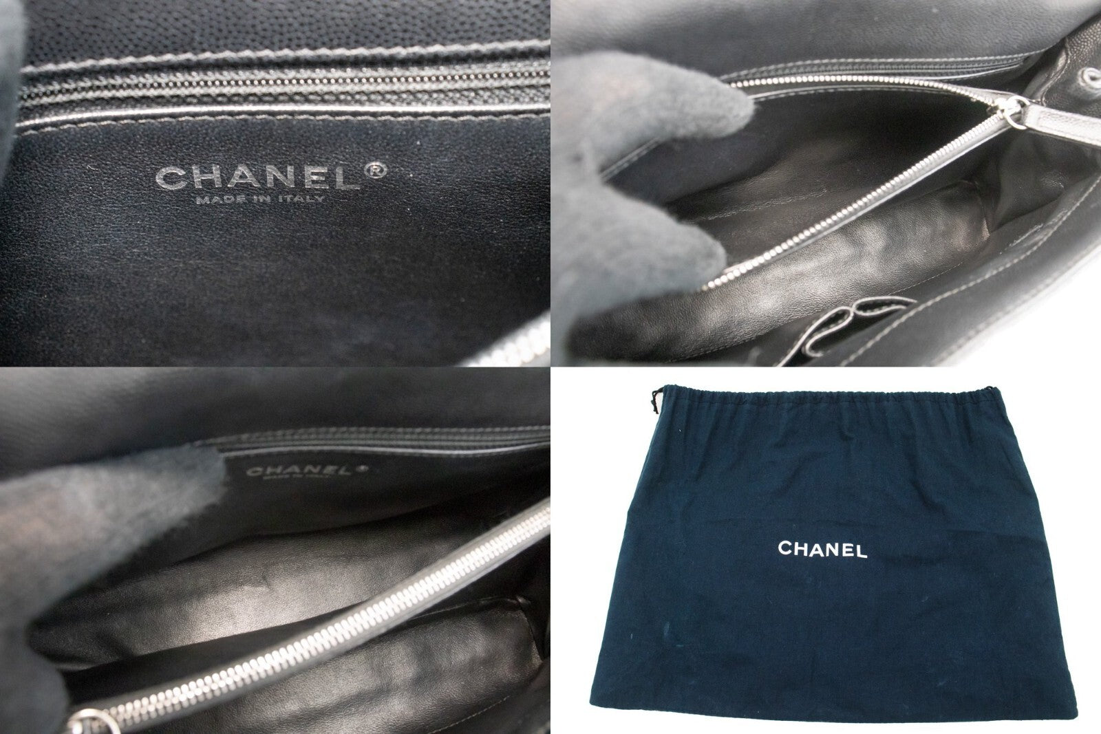 Chanel Top Handle Flap Quilted Caviar Leather Black Calfskin Handbag (Pre-Owned)