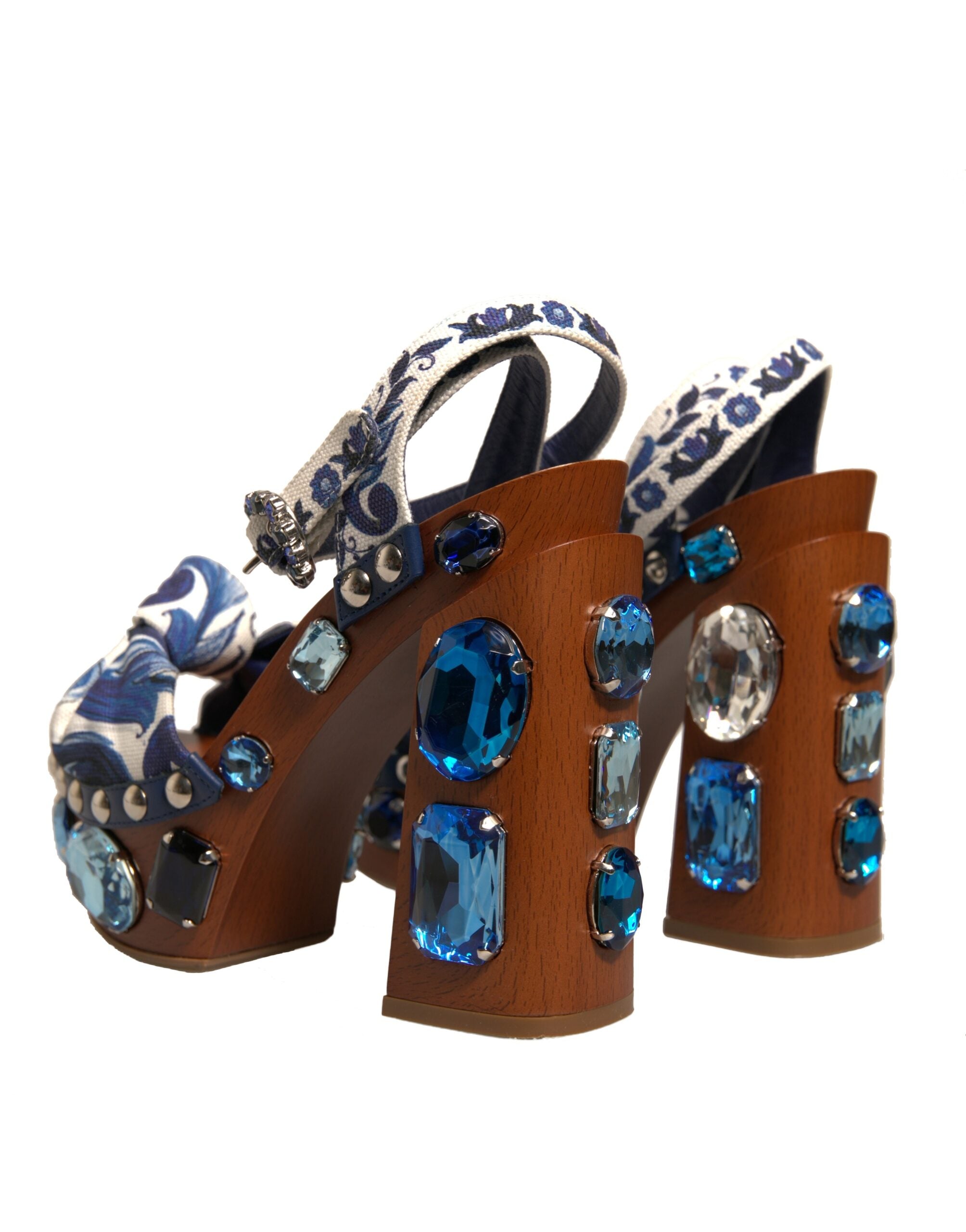 Dolce & Gabbana Multicolor Majolica Embellished Wedge Sandals Women's Shoes
