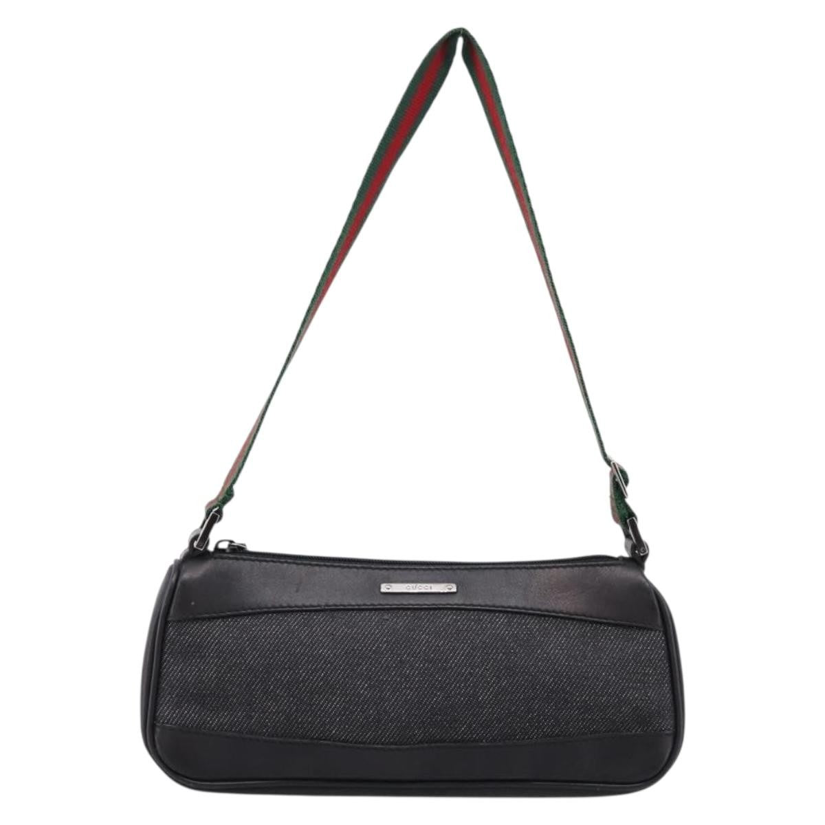 Gucci Web Sherry Line Accessory Pouch Denim & Leather Black Canvas Clutche & Pouche Bag (Pre-Owned)