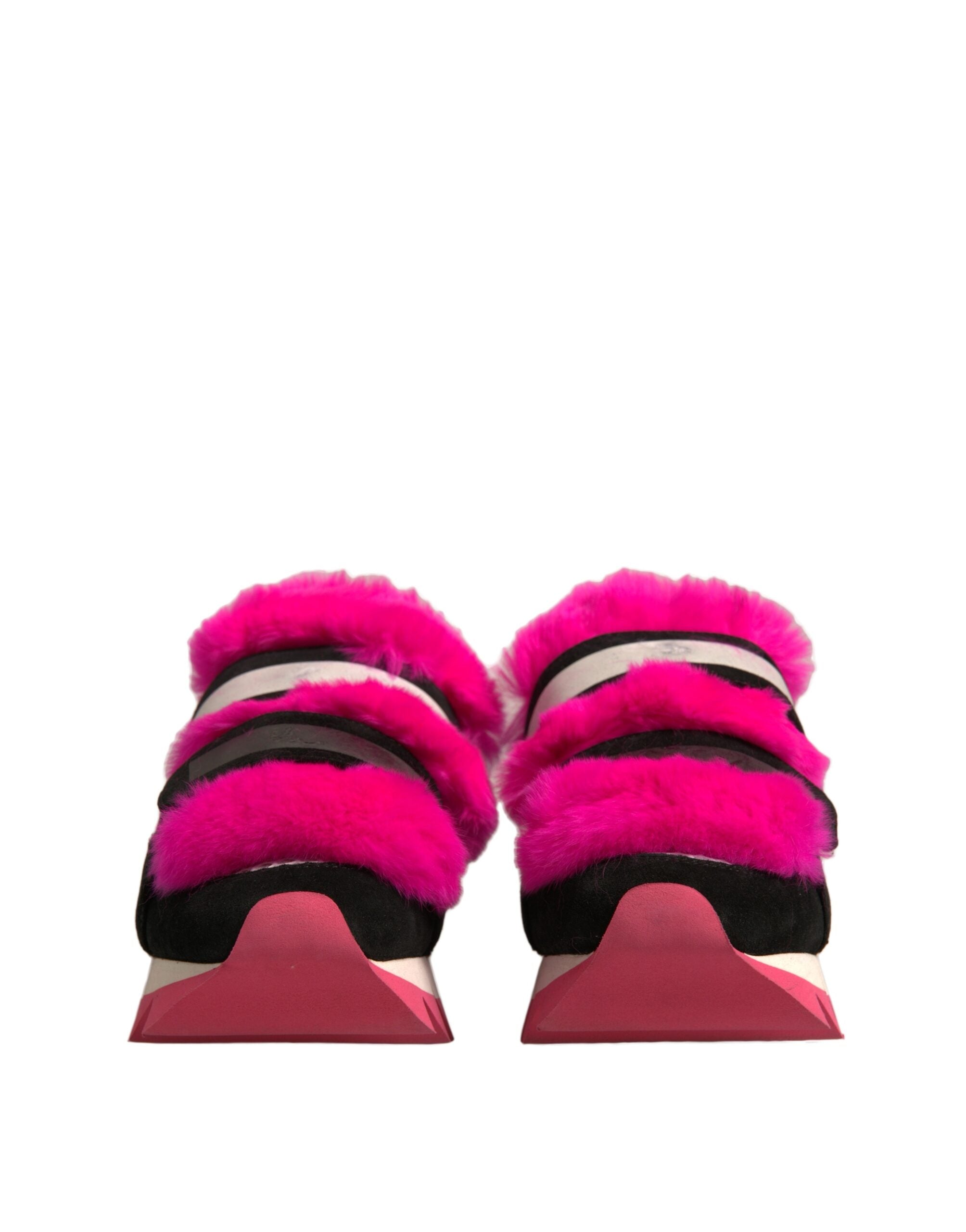 Dolce & Gabbana Black Pink Fur Embellished Sneakers Women's Shoes (Pre-Owned)