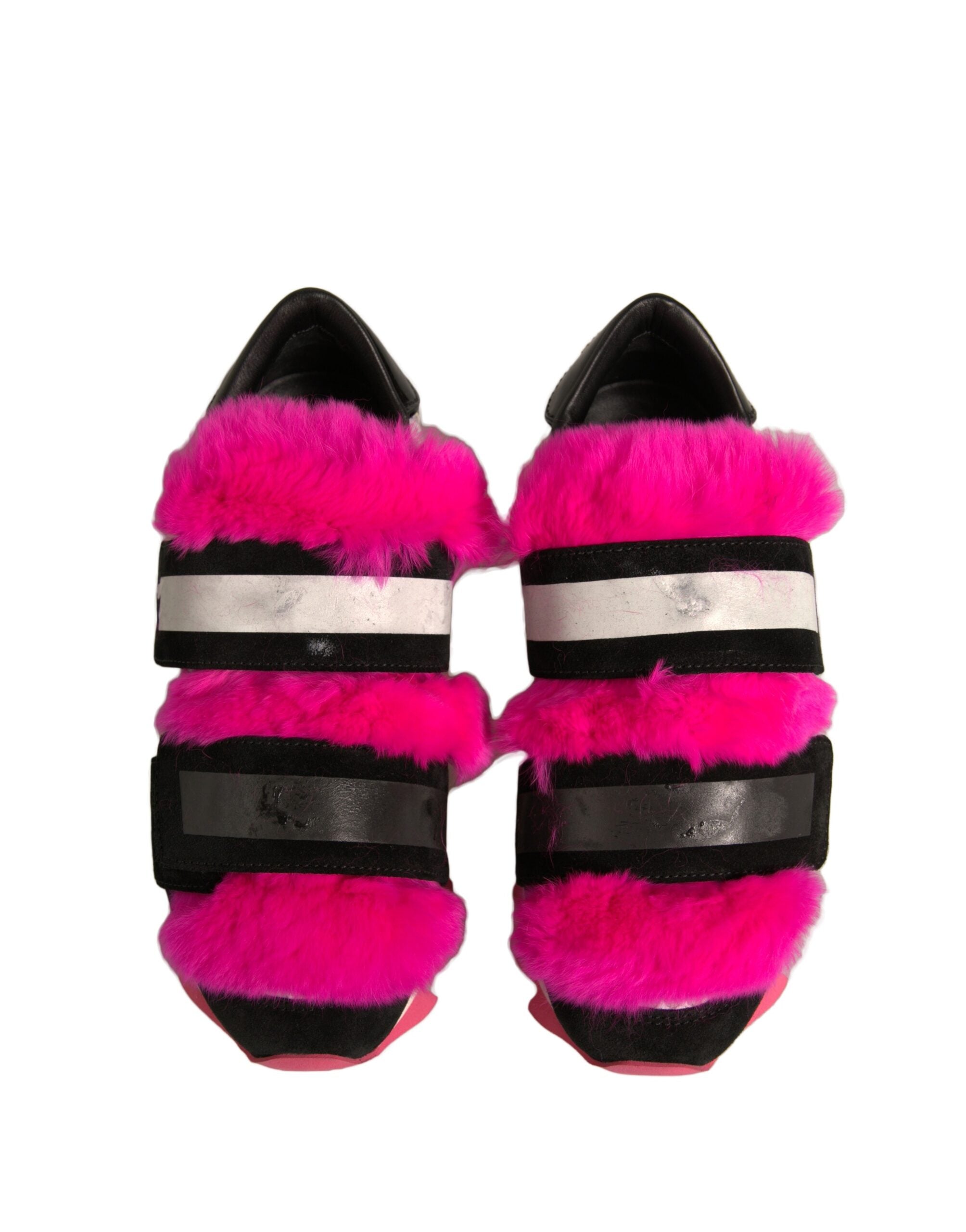 Dolce & Gabbana Black Pink Fur Embellished Sneakers Women's Shoes (Pre-Owned)