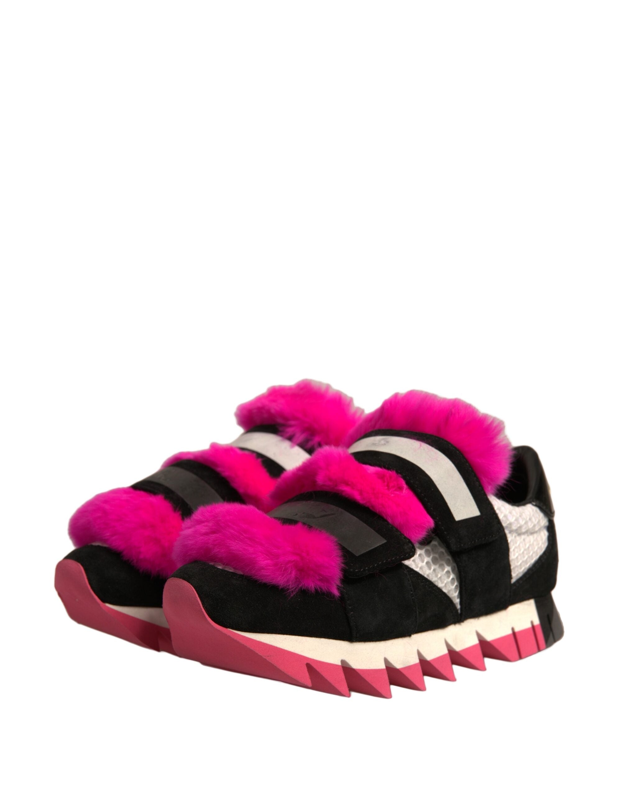 Dolce & Gabbana Black Pink Fur Embellished Sneakers Women's Shoes (Pre-Owned)