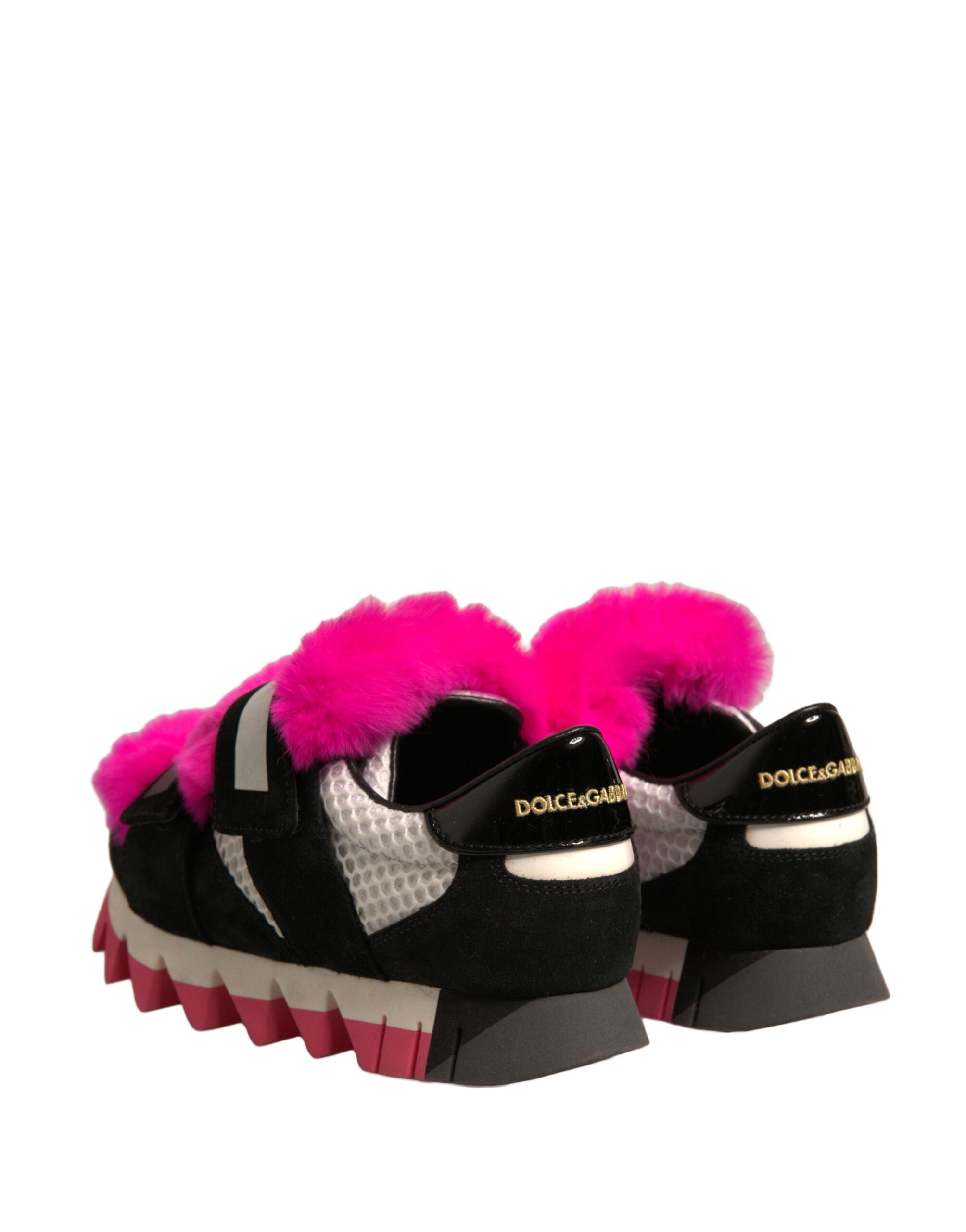 Dolce & Gabbana Black Pink Fur Embellished Sneakers Women's Shoes (Pre-Owned)
