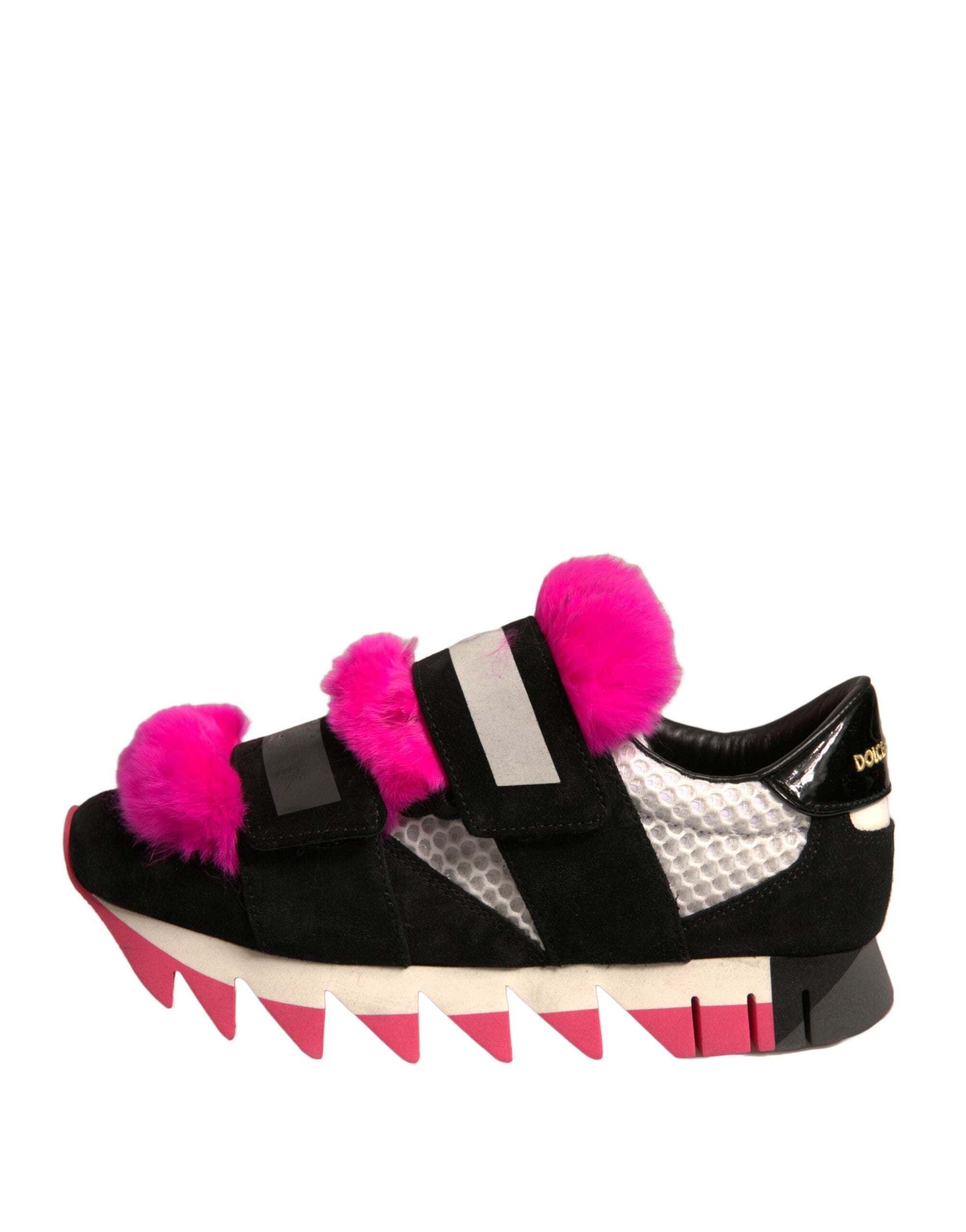 Dolce & Gabbana Black Pink Fur Embellished Sneakers Women's Shoes (Pre-Owned)