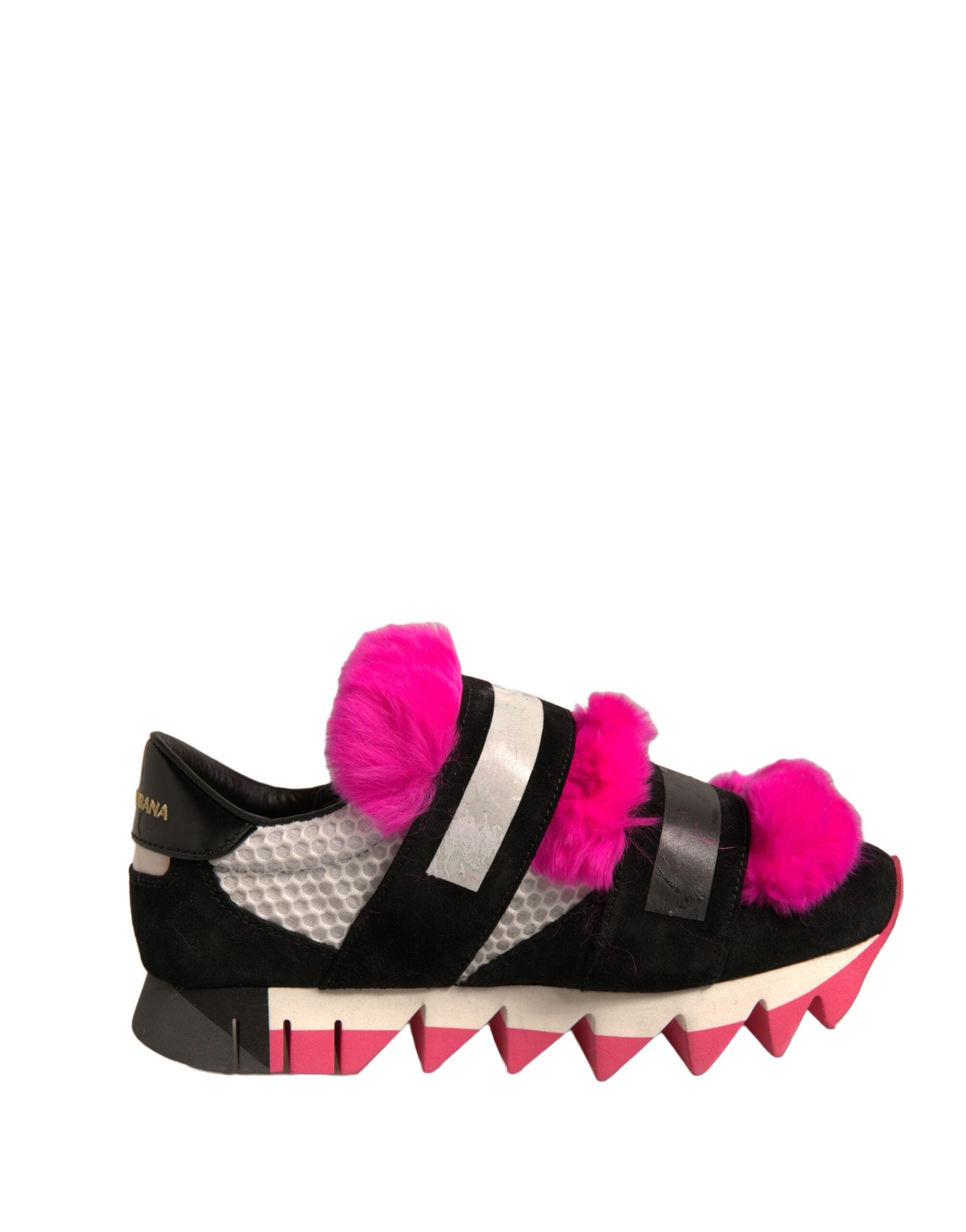 Dolce & Gabbana Black Pink Fur Embellished Sneakers Women's Shoes (Pre-Owned)