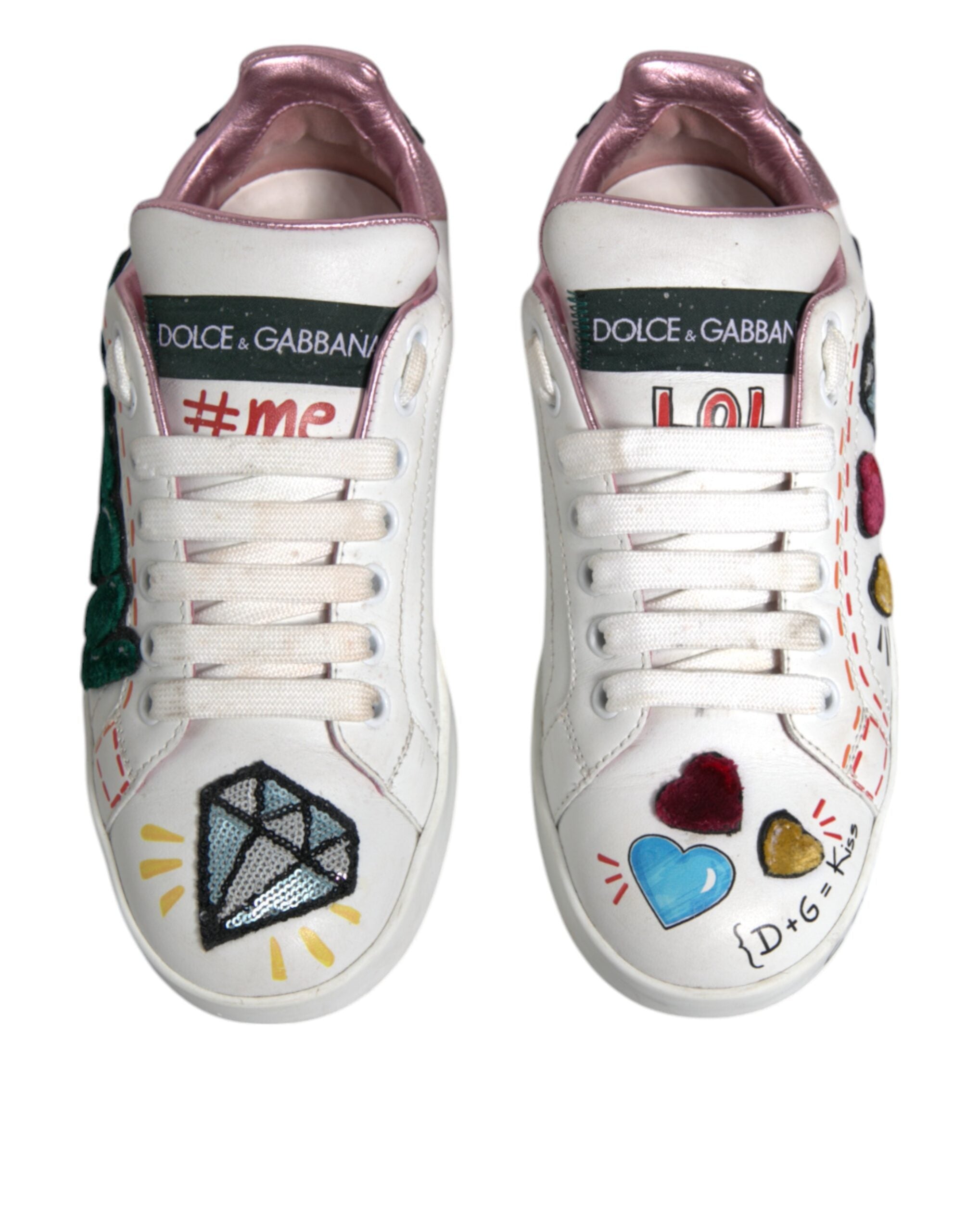 Dolce & Gabbana White Sequined Crystal Low Top Sneakers Women's Shoes (Pre-Owned)