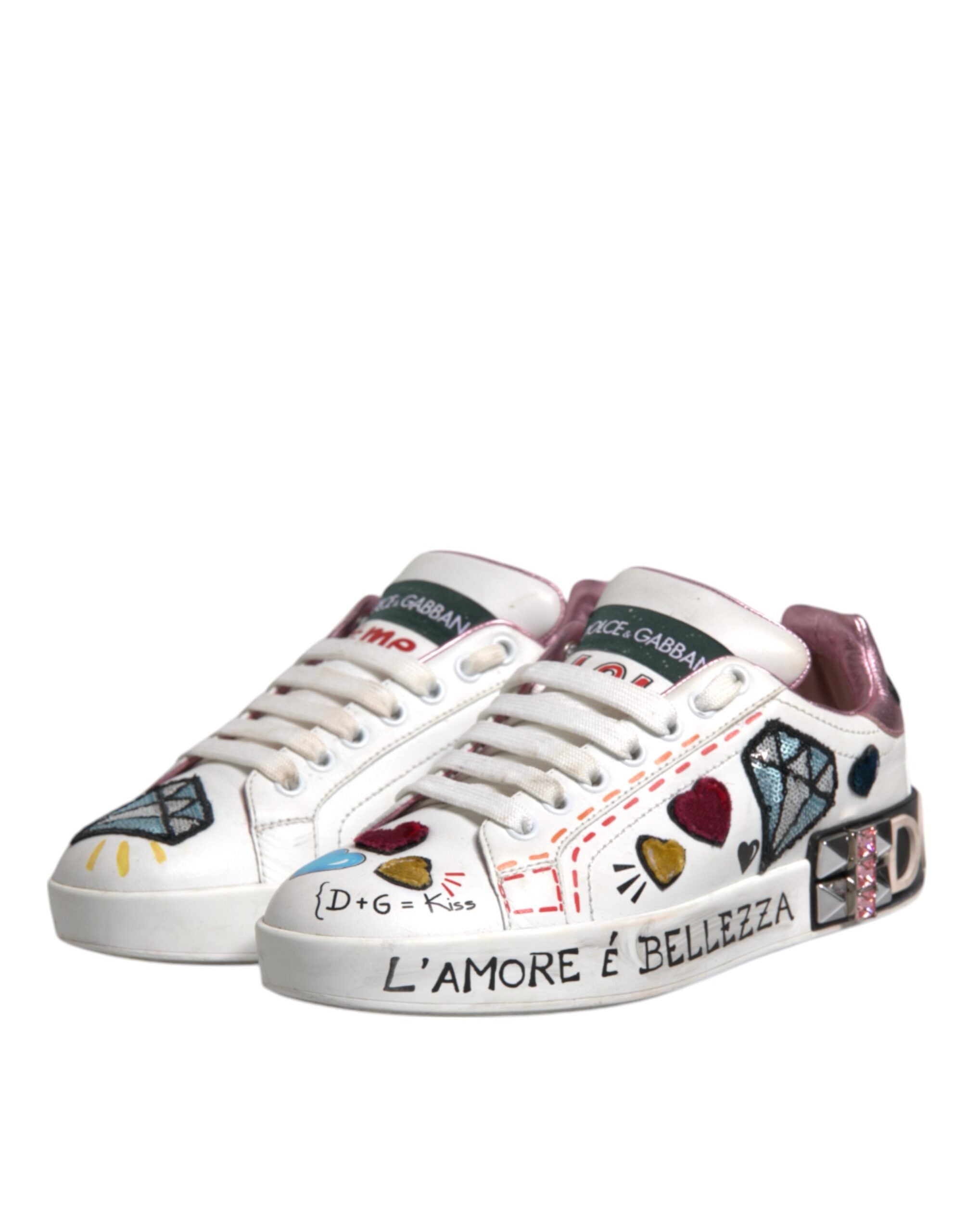 Dolce & Gabbana White Sequined Crystal Low Top Sneakers Women's Shoes (Pre-Owned)