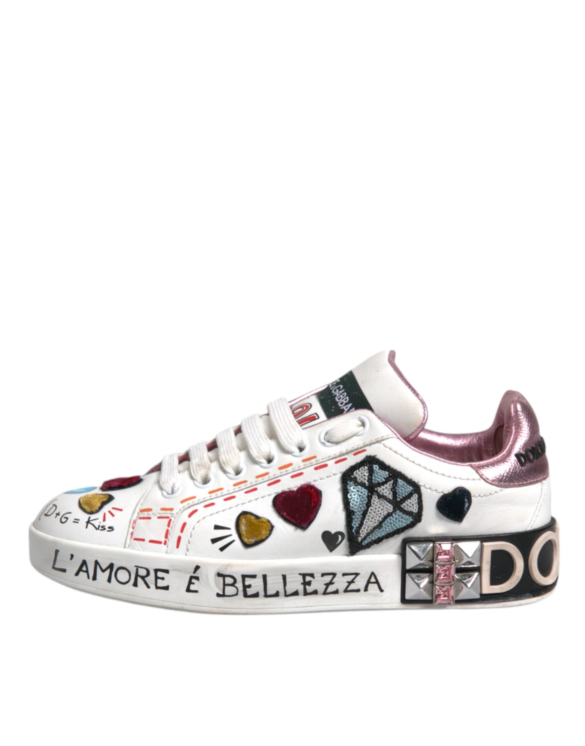 Dolce & Gabbana White Sequined Crystal Low Top Sneakers Women's Shoes (Pre-Owned)