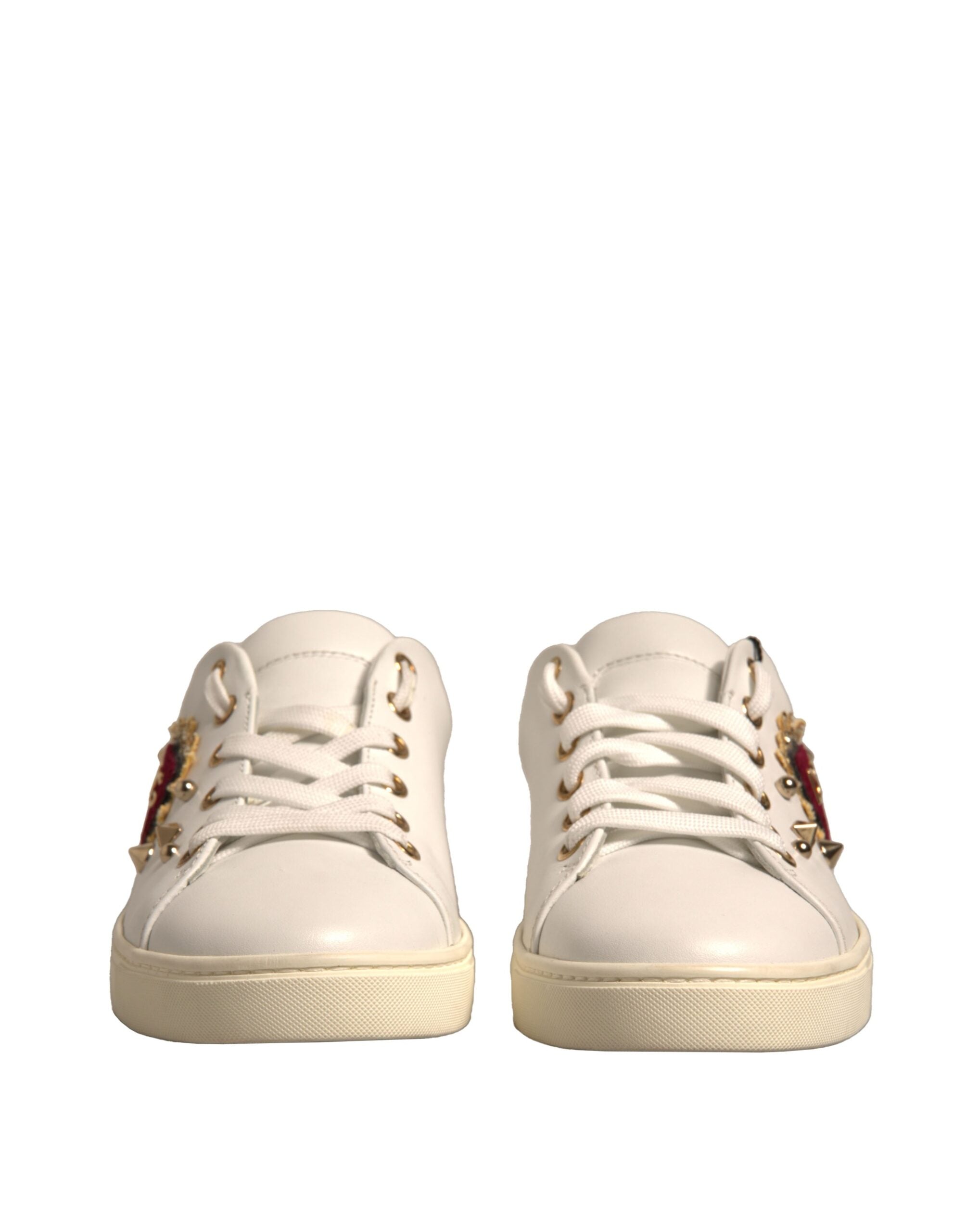 Dolce & Gabbana White Leather Gold Red Heart Sneakers Women's Shoes (Pre-Owned)