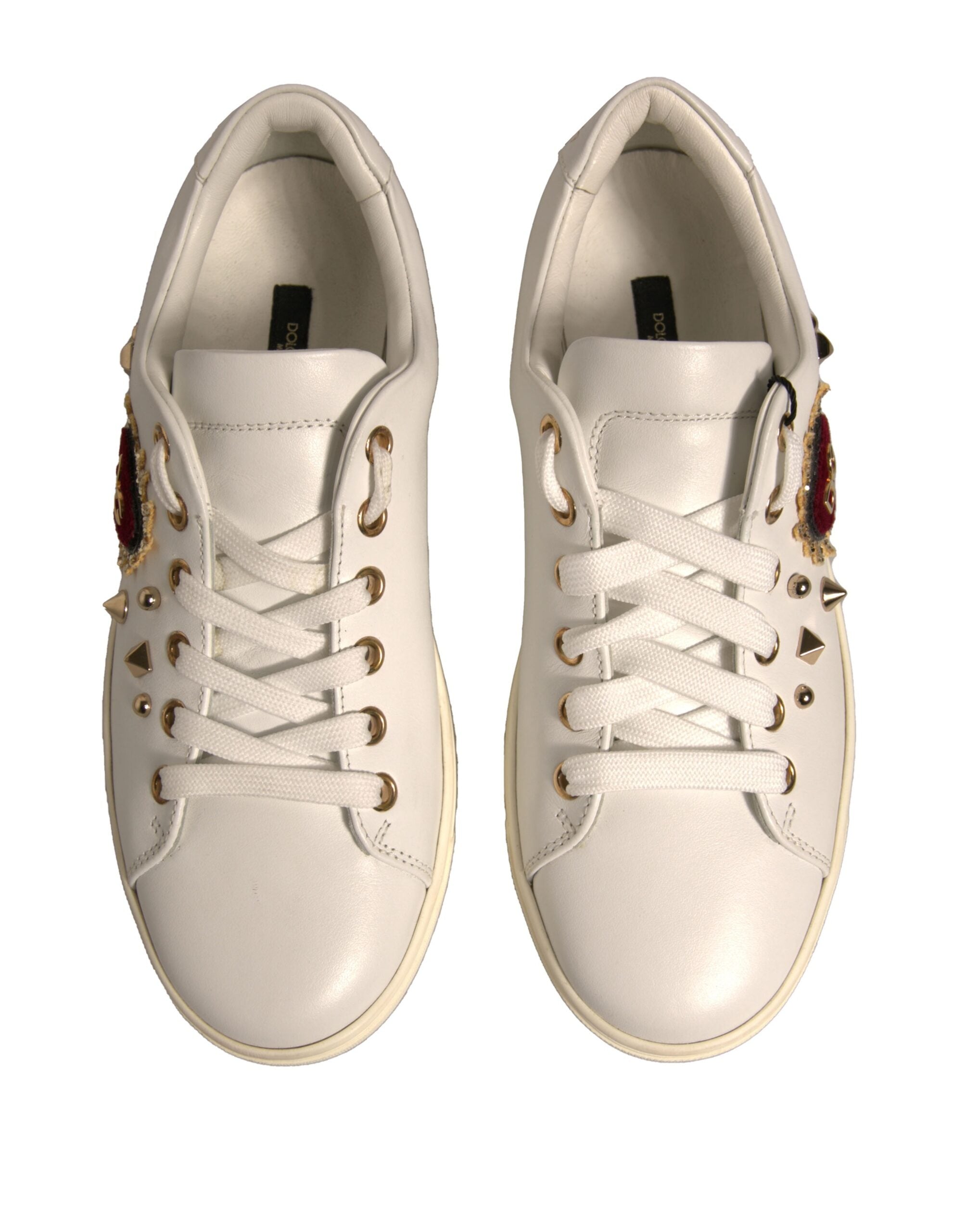 Dolce & Gabbana White Leather Gold Red Heart Sneakers Women's Shoes (Pre-Owned)