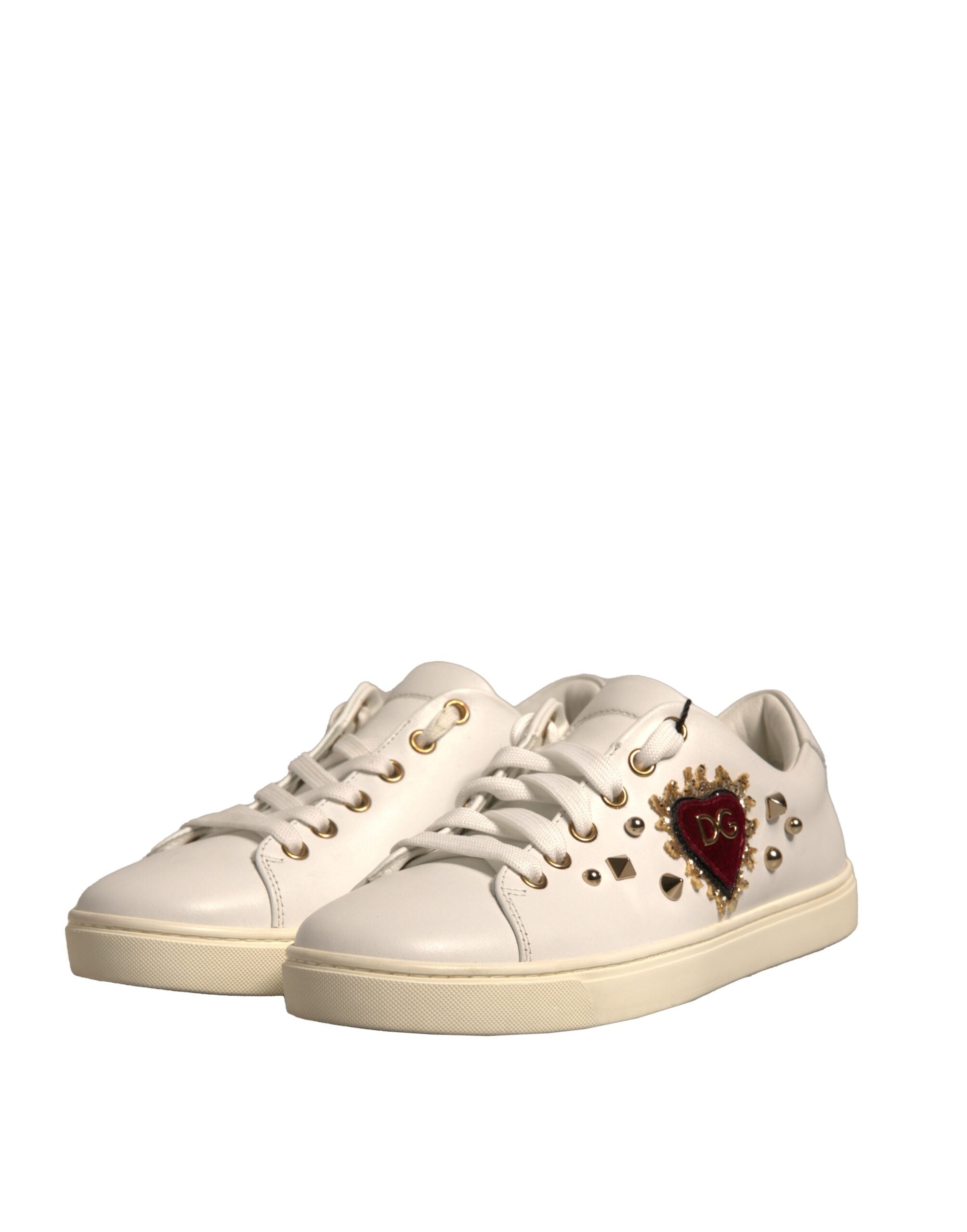 Dolce & Gabbana White Leather Gold Red Heart Sneakers Women's Shoes (Pre-Owned)