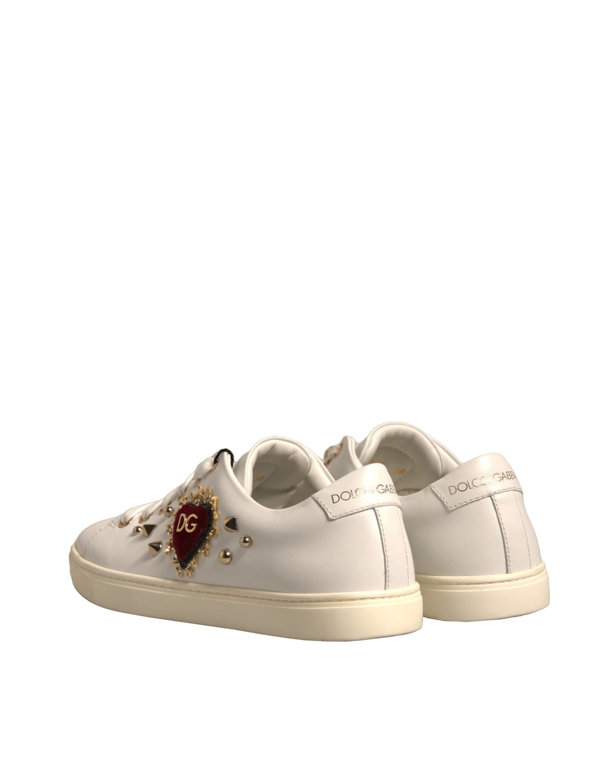 Dolce & Gabbana White Leather Gold Red Heart Sneakers Women's Shoes (Pre-Owned)