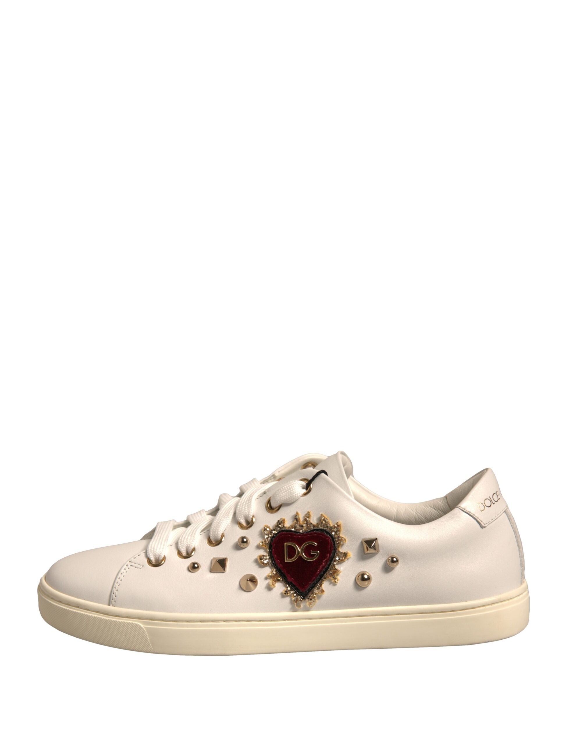Dolce & Gabbana White Leather Gold Red Heart Sneakers Women's Shoes (Pre-Owned)