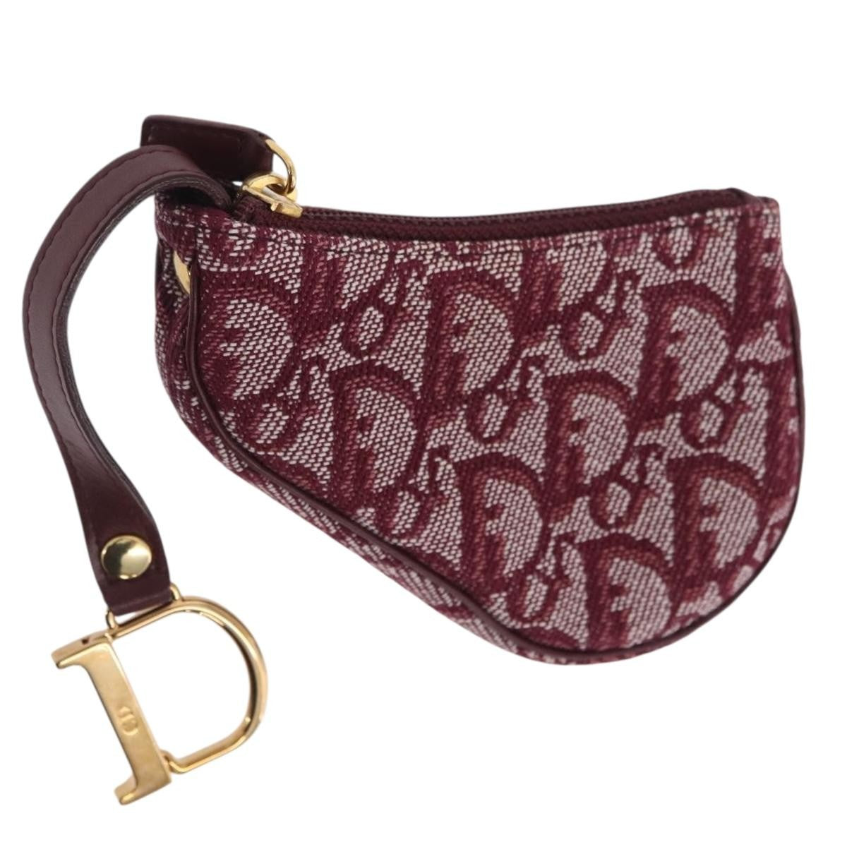 Christian Dior Vintage Saddle Zip Coin Purse Diorissimo Canvas Red Canvas Clutche & Pouche Bag (Pre-Owned)