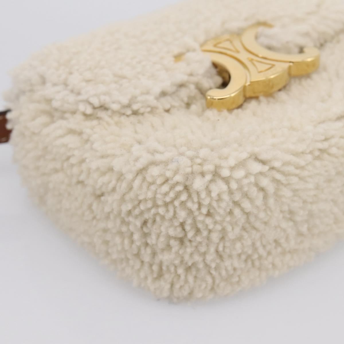 Celine Triomphe Shoulder Shearling Beige Wool Handbag (Pre-Owned)