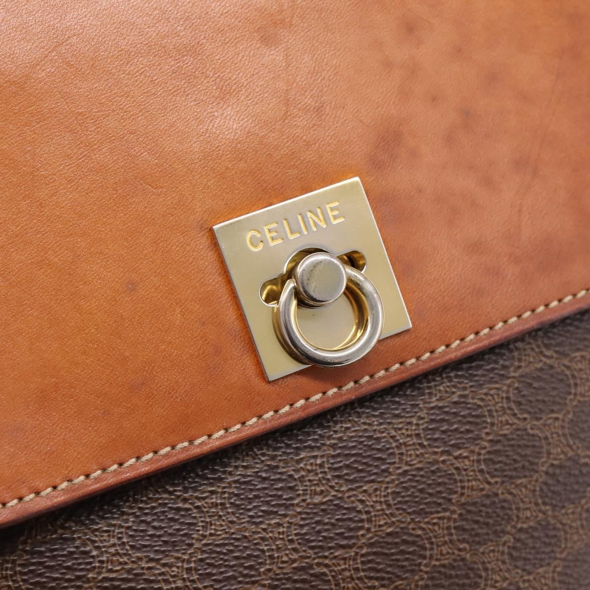 Celine Macadam Leather Brown Canvas Shoulder Bag Bag (Pre-Owned)