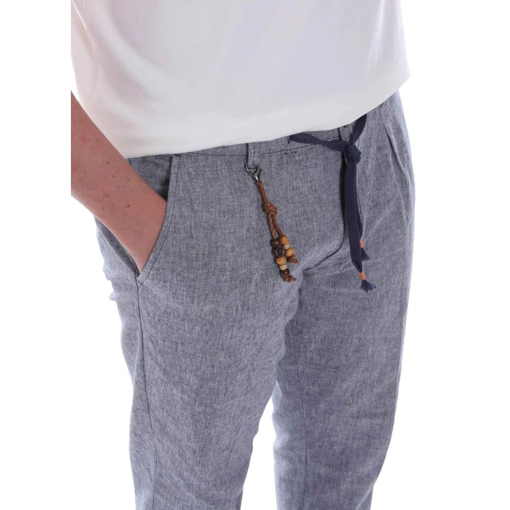 Yes Zee Light Blue Cotton Men Men's Trouser
