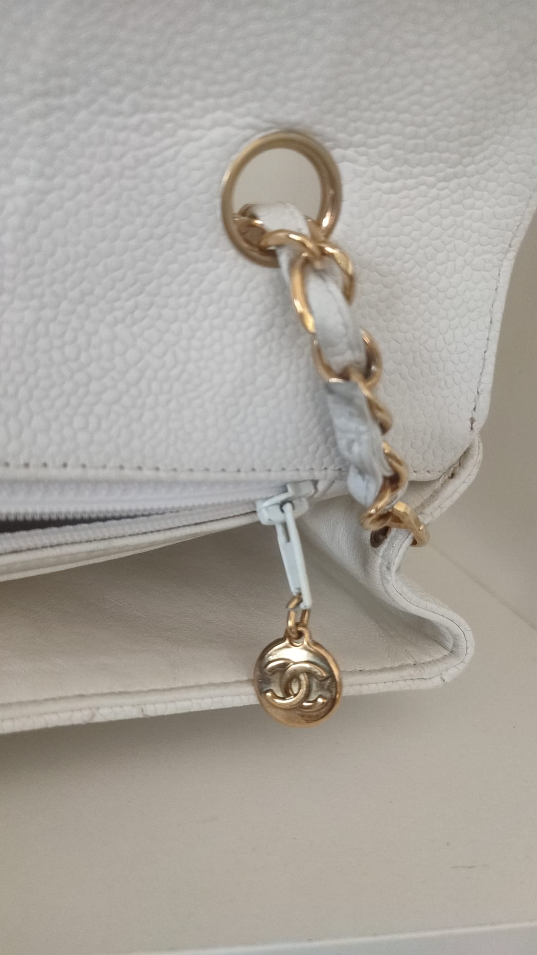 Chanel White Medium Classic DIANA Shoulder Bag Gold Plated Women's Purse