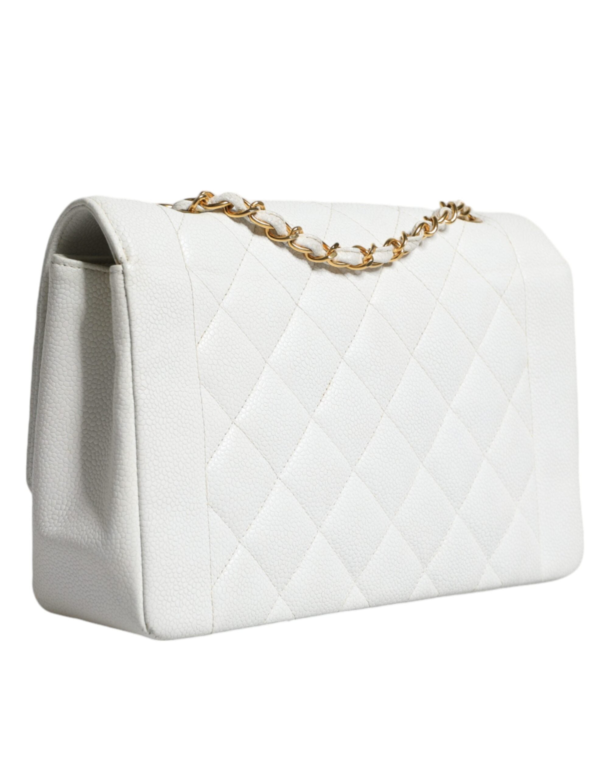 Chanel White Medium Classic DIANA Shoulder Bag Gold Plated Women's Purse