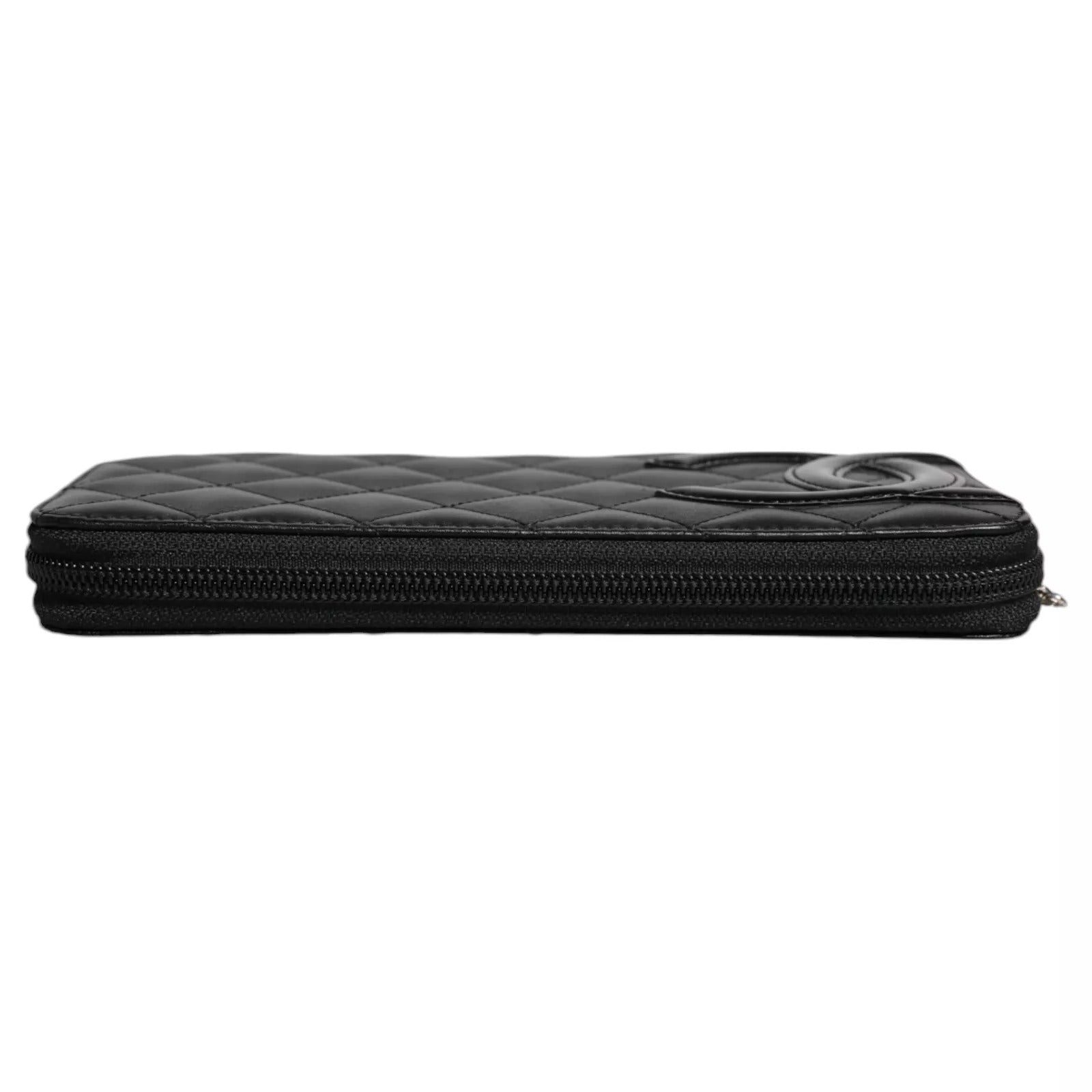 Chanel Black Quilted Leather Logo CC Continental Zip  Wallet