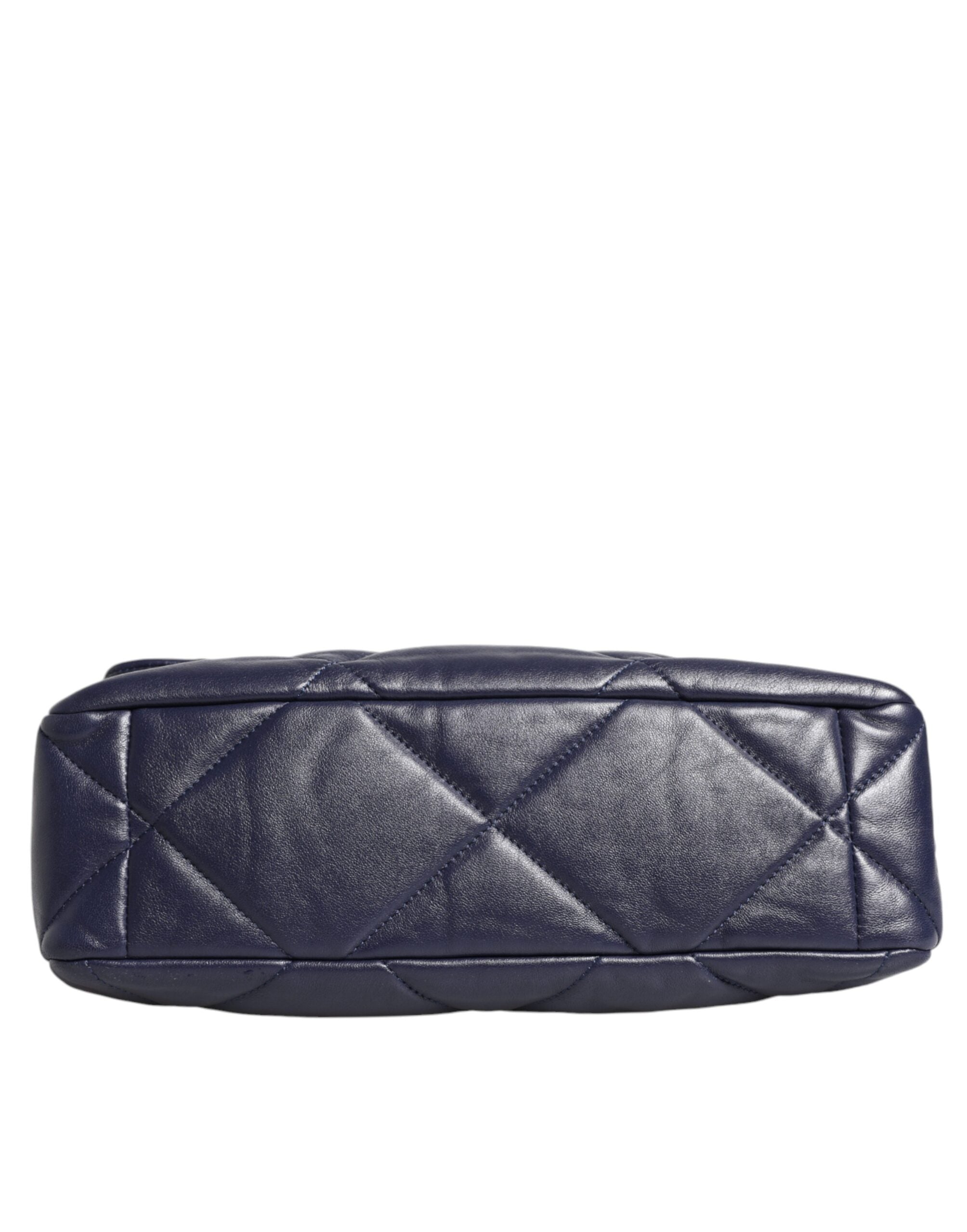 Chanel Blue Leather Large Quilted Chain Hand Shoulder Women's Bag