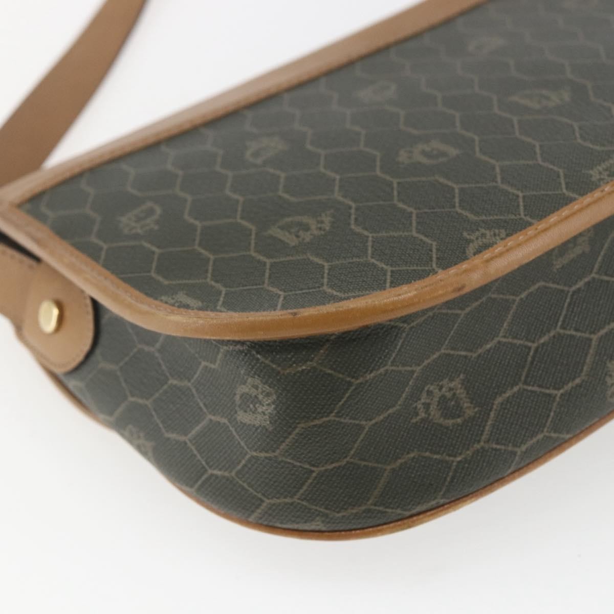 Christian Dior Vintage Honeycomb Flap Canvas And Leather Khaki Canvas Shoulder Bag Bag (Pre-Owned)