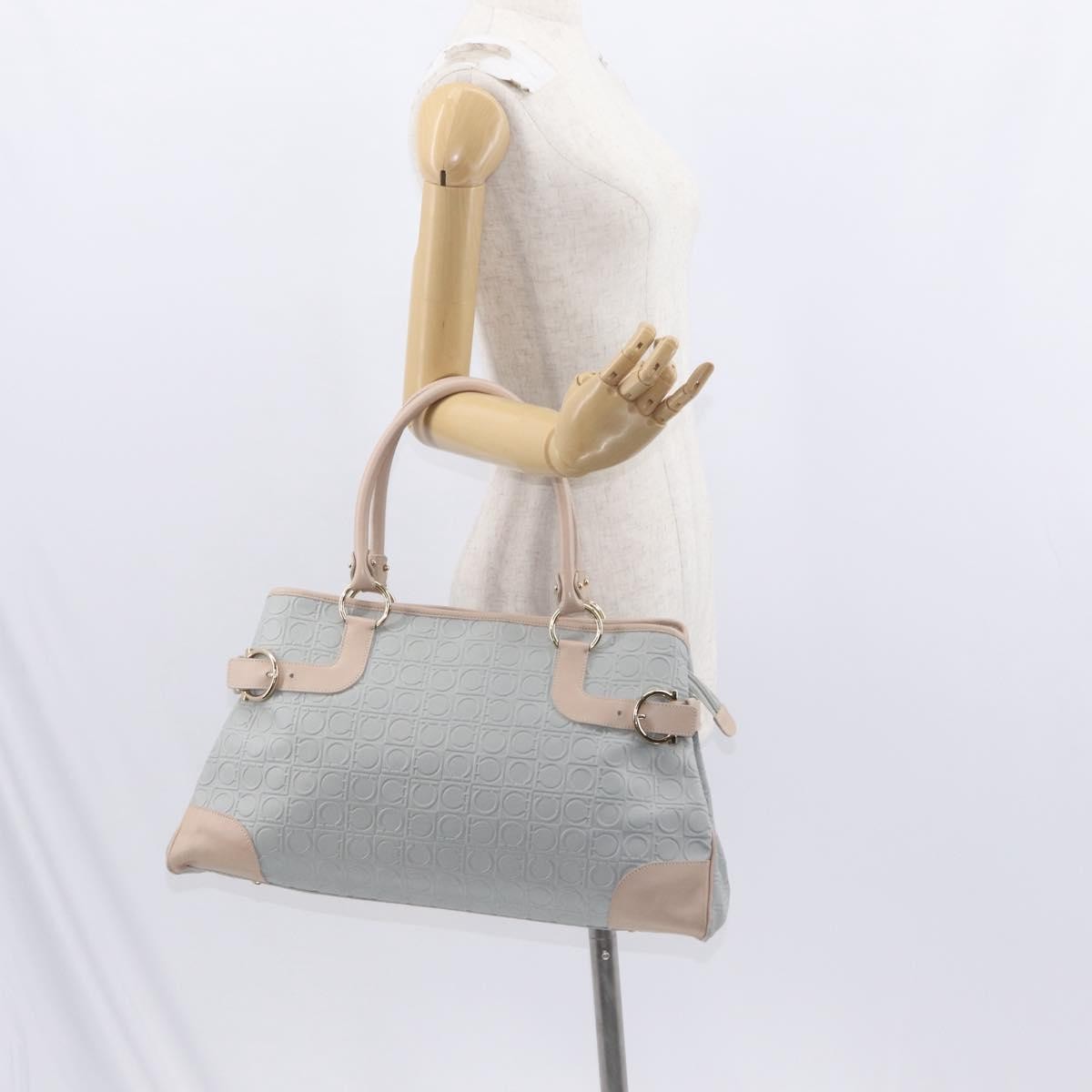 Salvatore Ferragamo Gancini Tote Leather Gray Leather Tote Bag Bag (Pre-Owned)