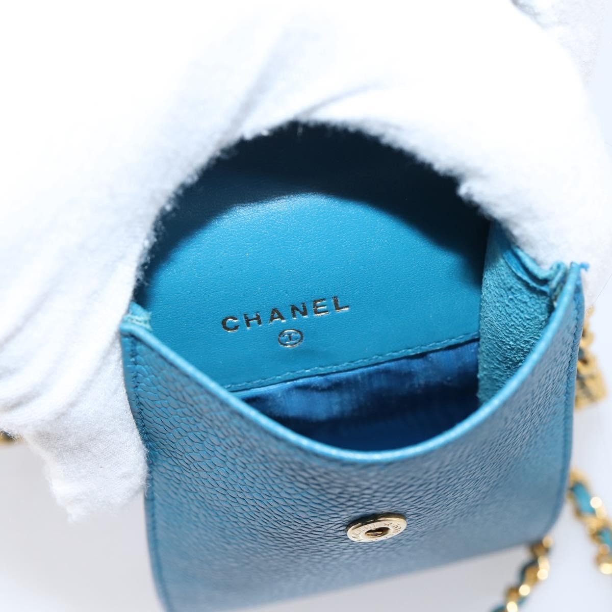 Chanel Vintage Cc Phone Holder Caviar Blue Leather Clutche & Pouche Bag (Pre-Owned)