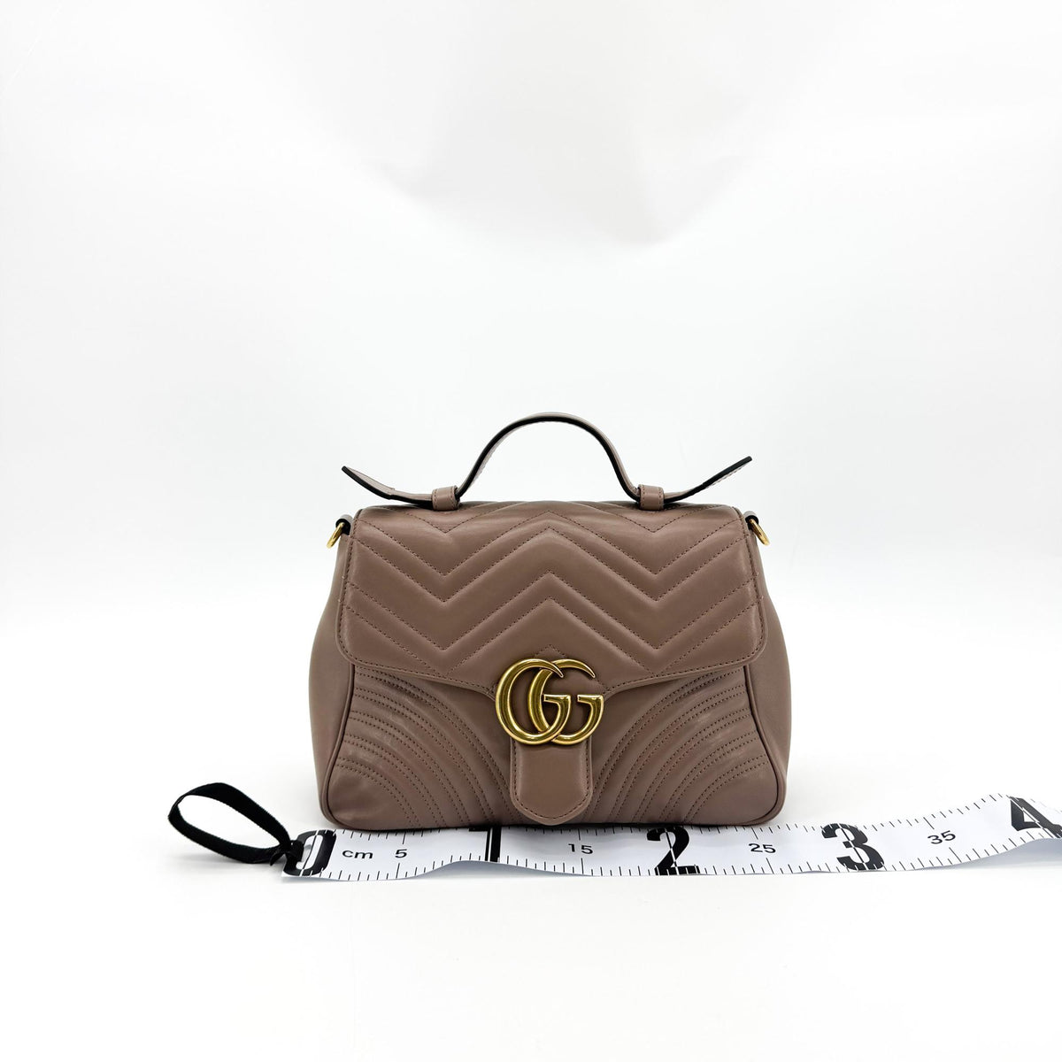 Gucci Gg Marmont Top Handle Flap Matelasse Leather Brown Leather Handbag (Pre-Owned)
