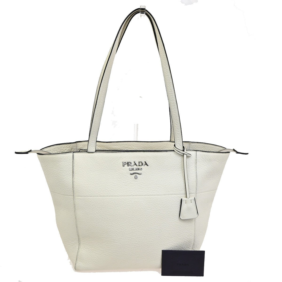 Prada Vintage Tote Leather White Leather Tote Bag Bag (Pre-Owned)