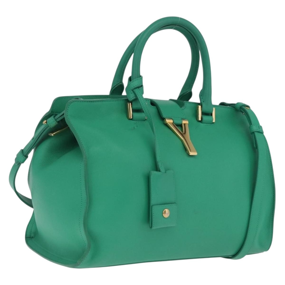 Saint Laurent Classic Y Cabas Leather Green Leather Tote Bag Bag (Pre-Owned)