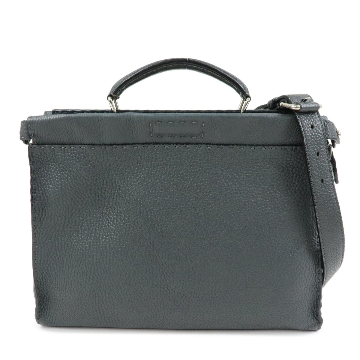 Fendi Selleria Peekaboo Grainy Leather Gray Leather Handbag (Pre-Owned)