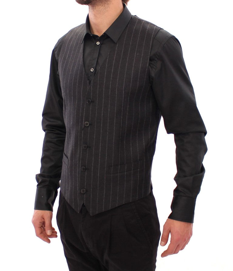 Dolce & Gabbana Sleek Gray Striped Wool Dress Men's Vest