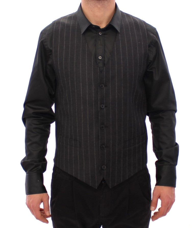 Dolce & Gabbana Sleek Gray Striped Wool Dress Men's Vest