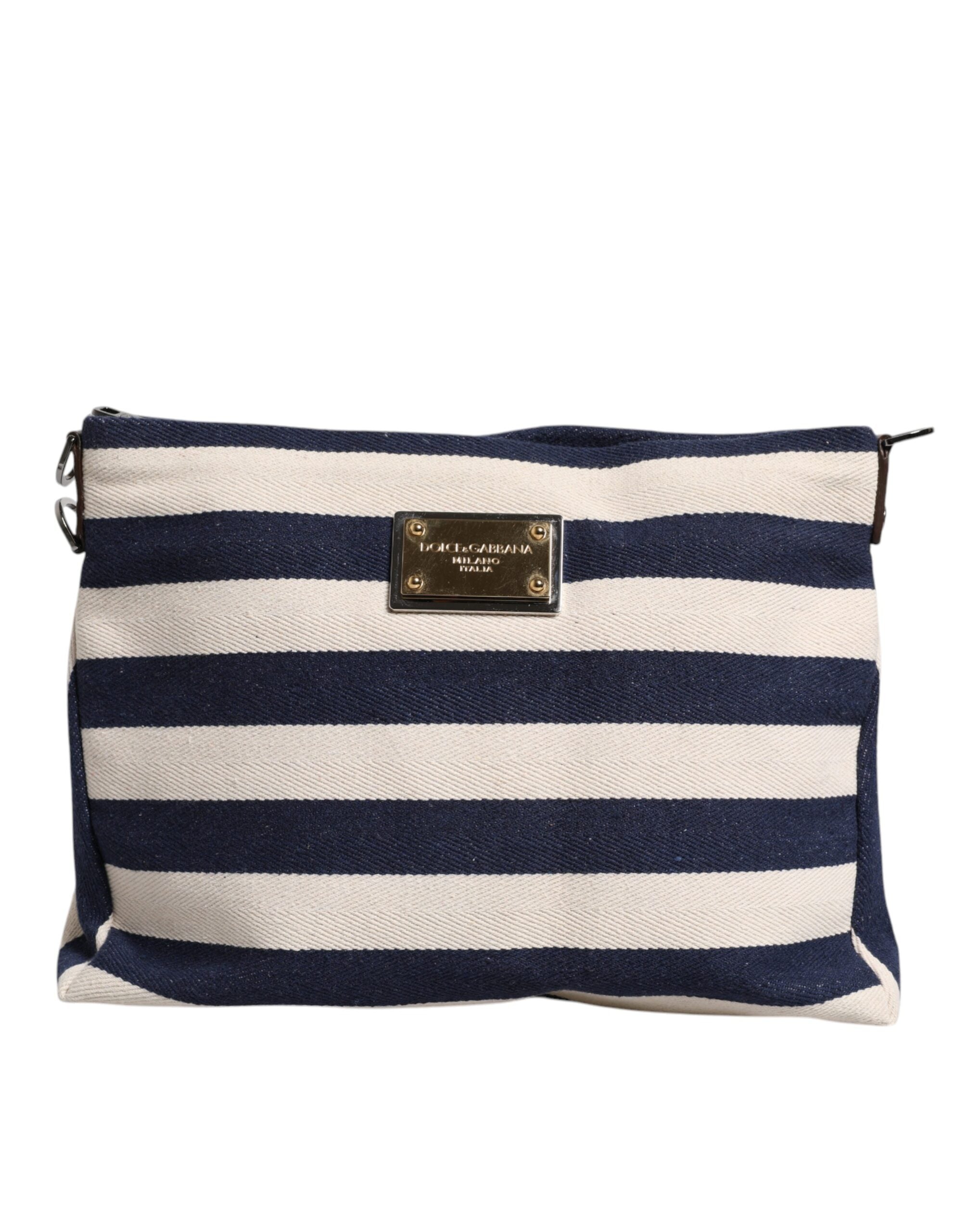 Dolce & Gabbana Blue White Stripes Logo Plaque Tote Women's Bag (Pre-Owned)