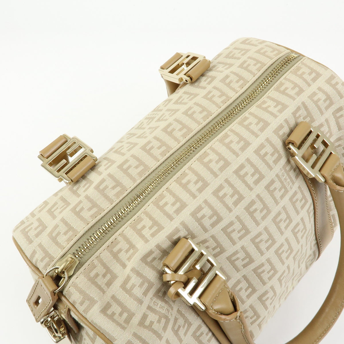 Fendi Boston Zucchino Coated Canvas Beige Canvas Handbag (Pre-Owned)