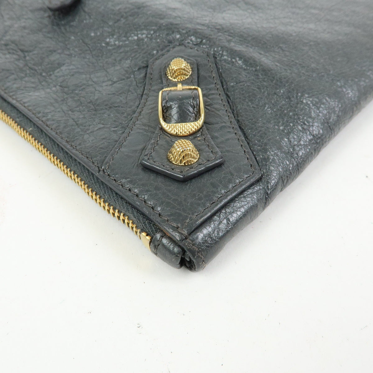 Balenciaga Zip Around Giant Studs Clutch Leather Gray Leather Clutche & Pouche Bag (Pre-Owned)