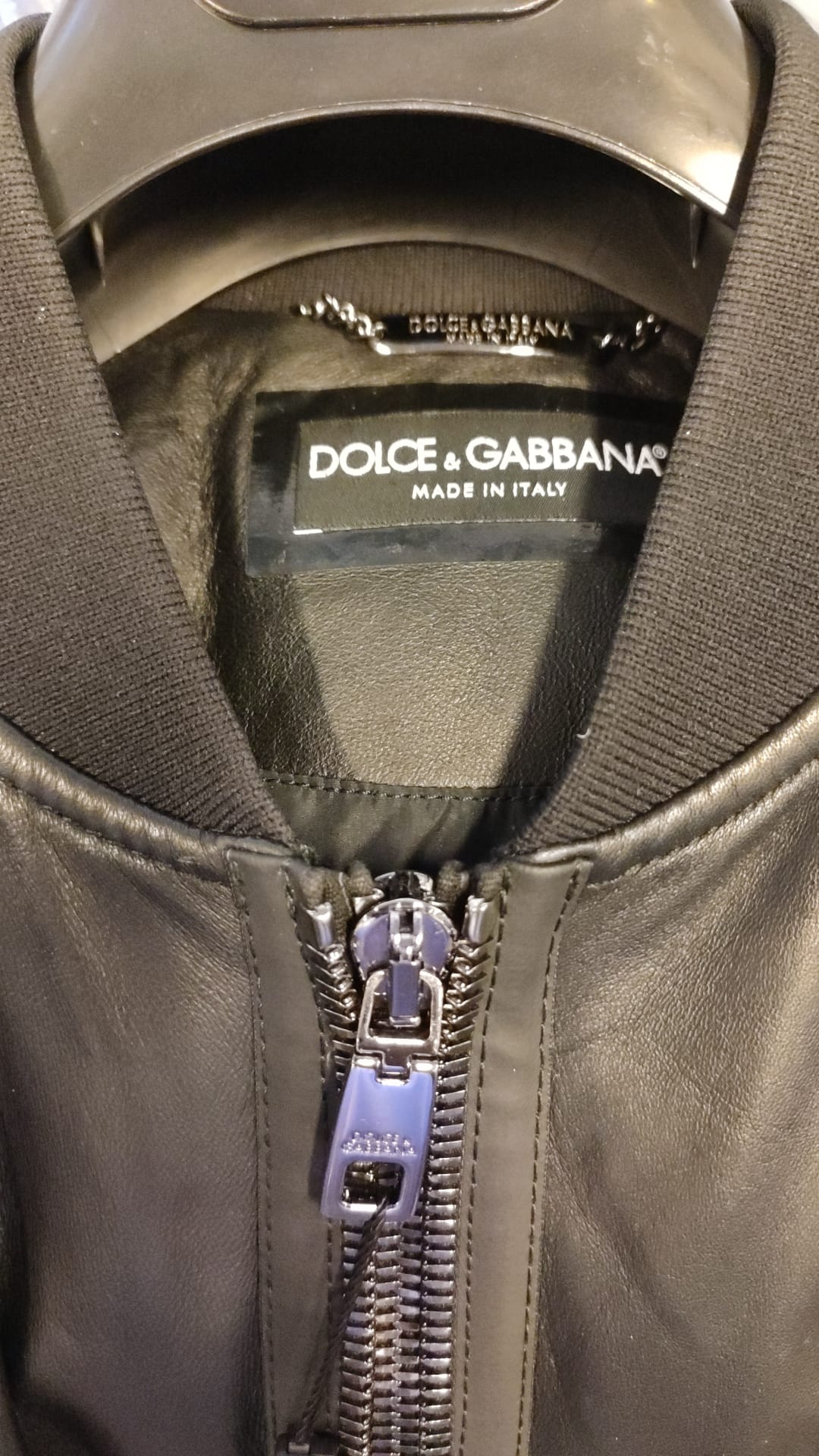 Dolce & Gabbana Black Lambskin Leather Biker Full Zip Men's Jacket (Pre-Owned)