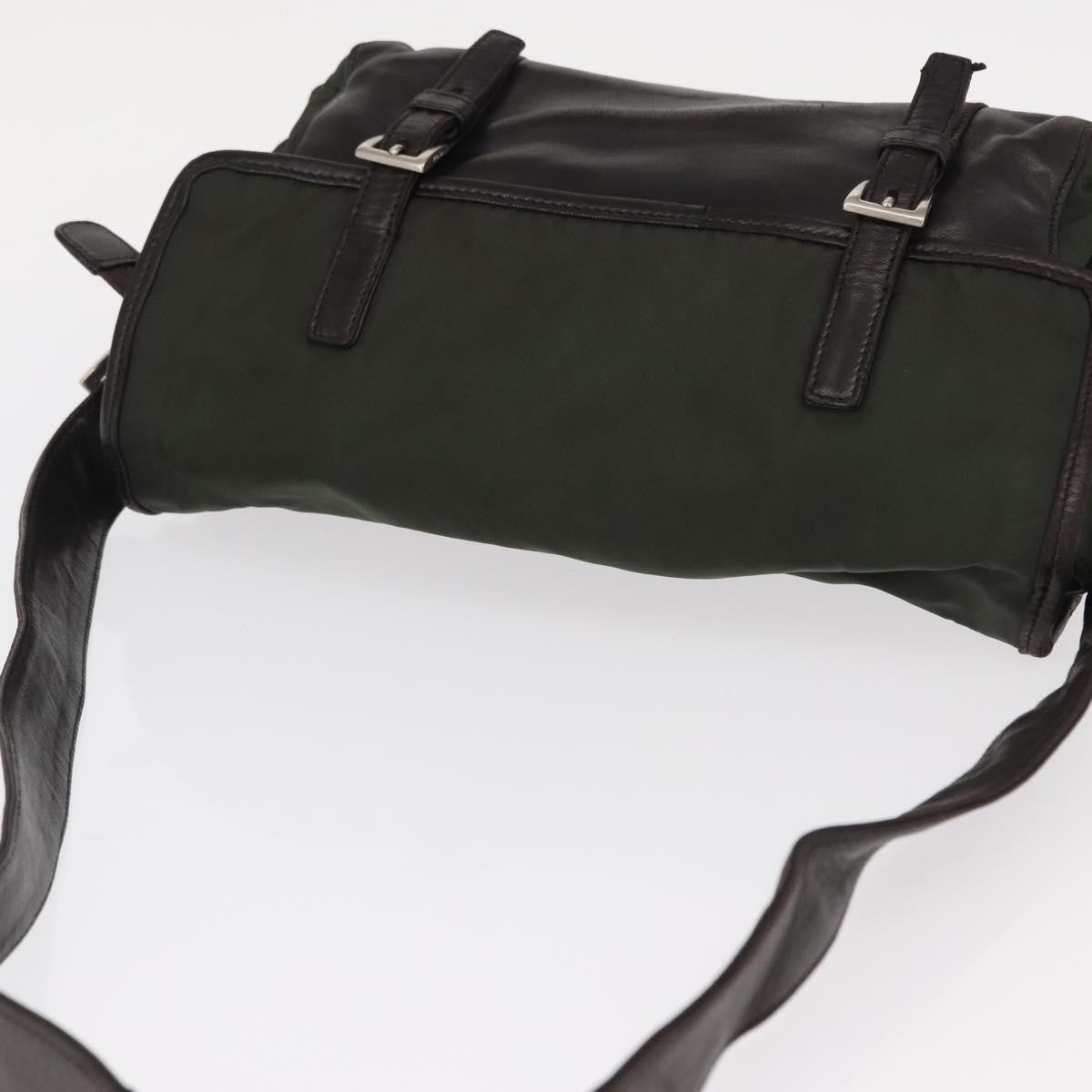 Prada Double Buckle Flap Messenger Tessuto Khaki Nylon Shoulder Bag Bag (Pre-Owned)