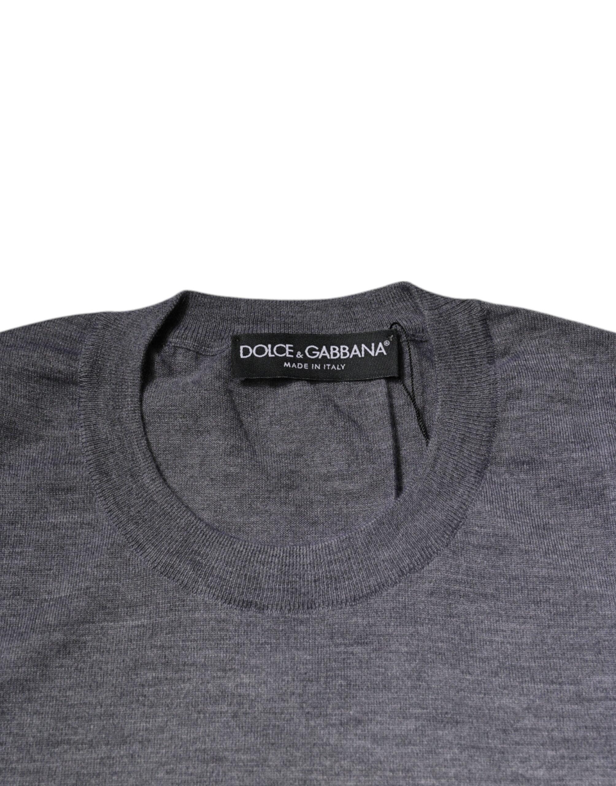 Dolce & Gabbana Gray Cashmere Crew Neck Pullover Men's Sweater (Pre-Owned)