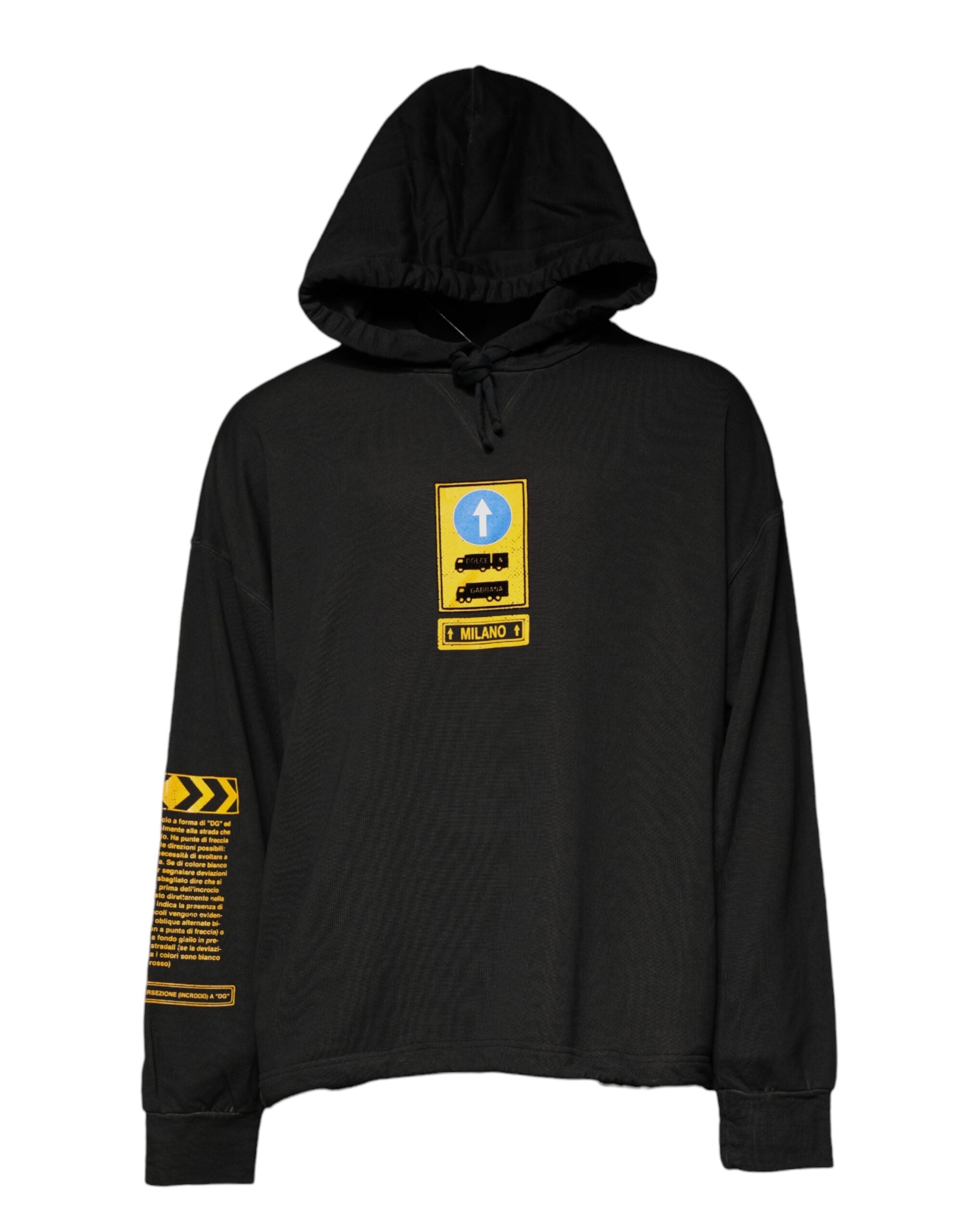 Dolce & Gabbana Black Cotton Hooded DG Shield Pullover Men's Sweater