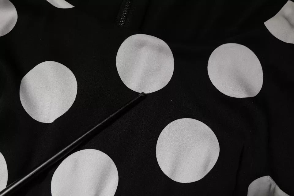 Dolce & Gabbana Black White Silk Polka Dots Sheath Midi Women's Dress (Pre-Owned)